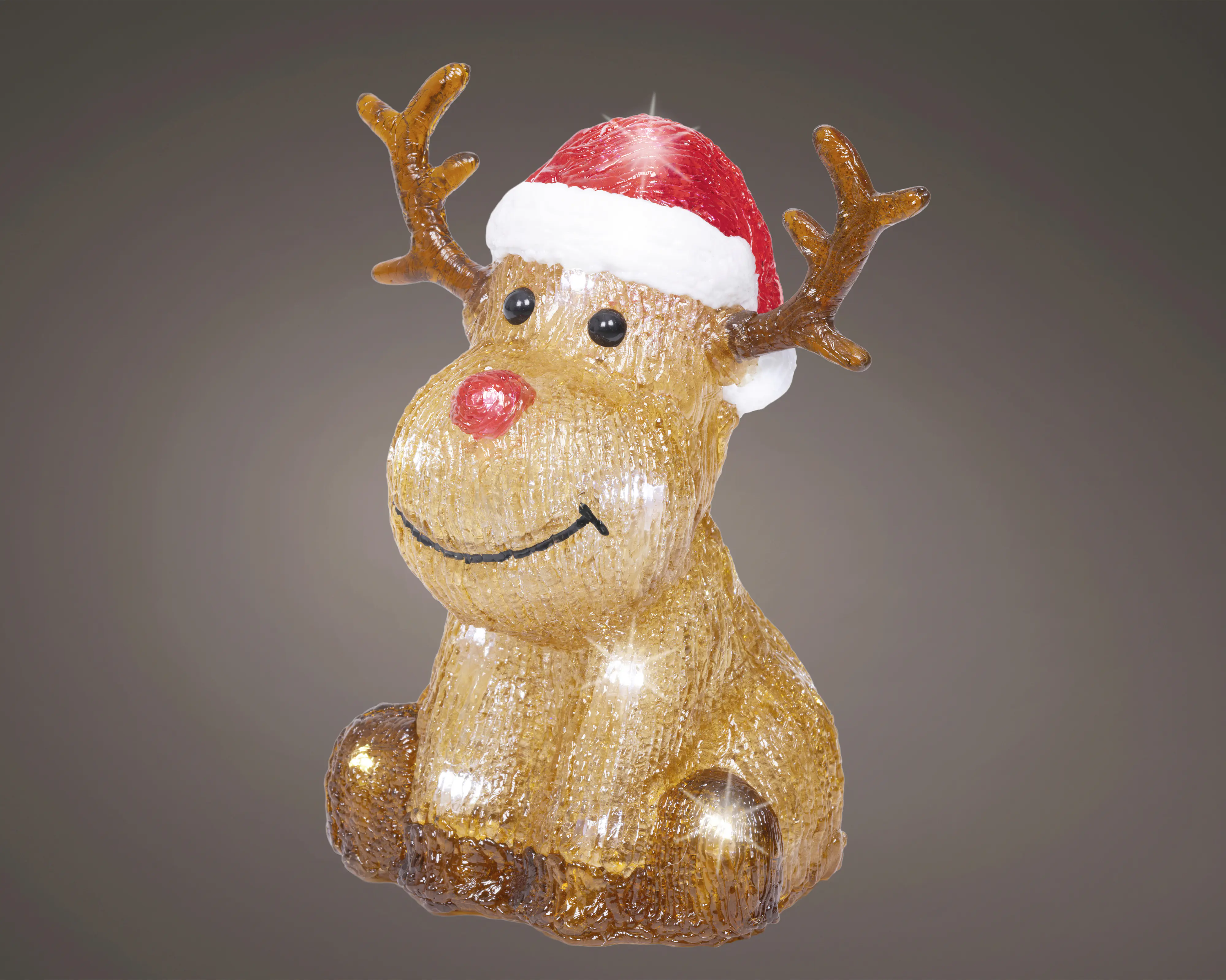 Lumineo LED Rentier batteriebetrieben sitzend mit Timer 20 cm kaltweiß braun