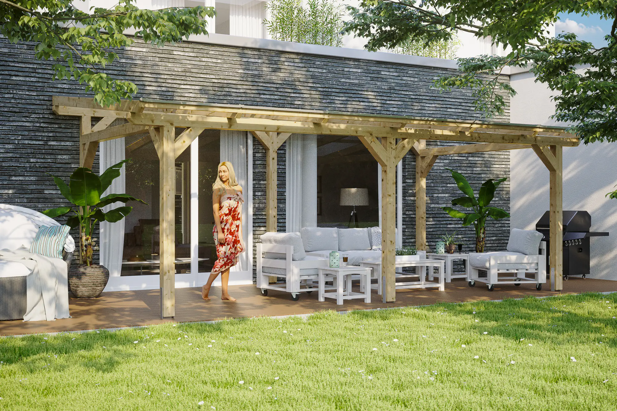 SKAN HOLZ Terrassenüberdachung Siena 648 x 300 cm, Leimholz, natur