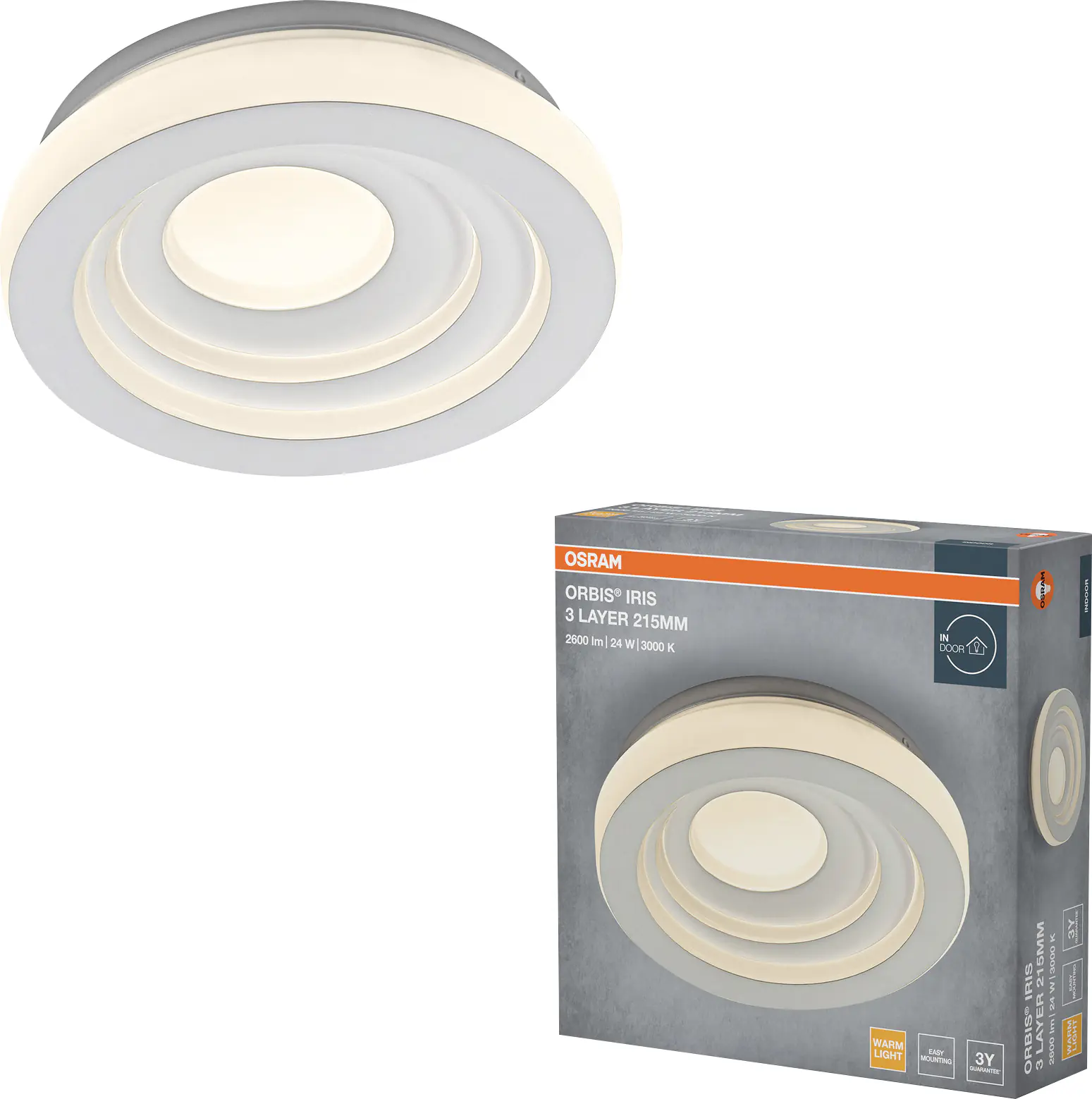 Osram LED-Deckenleuchte Orbis Iris Ø 21,5 cm 3Layer 24 W weiß warmweiß