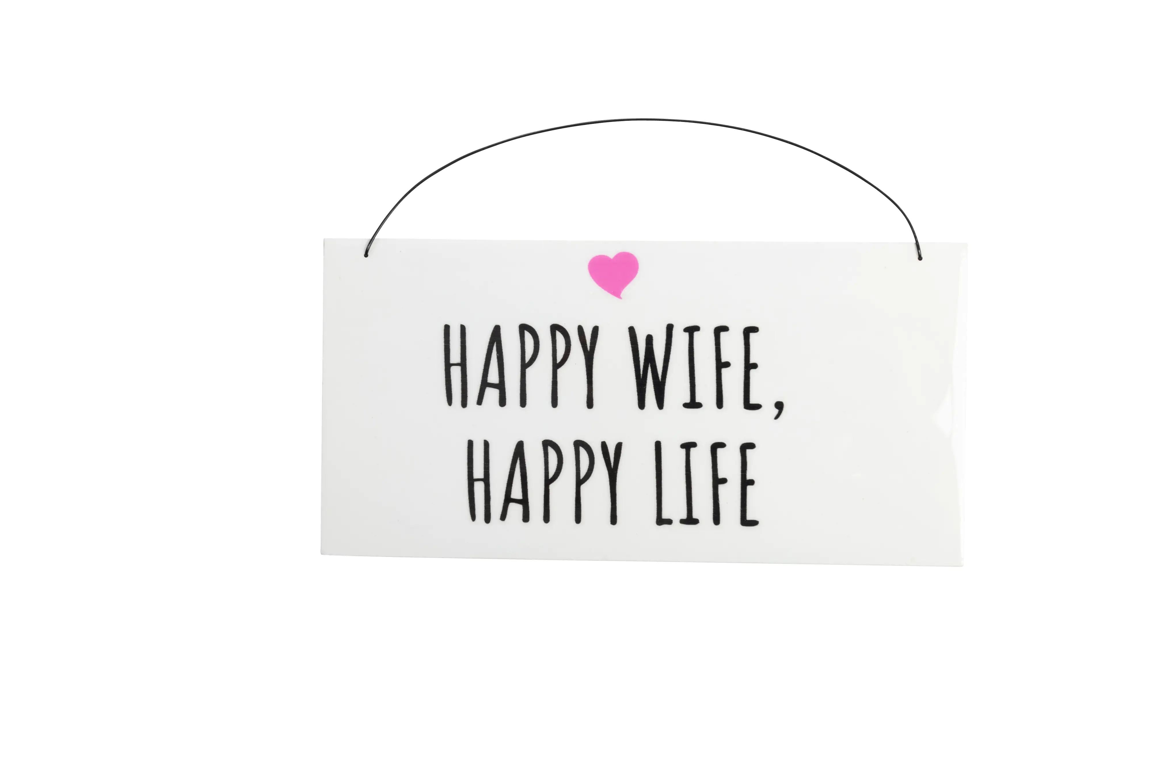Freese Holz-Schild Happy Wife, Happy Life, weiß/schwarz/rosa, 22 x 11 cm