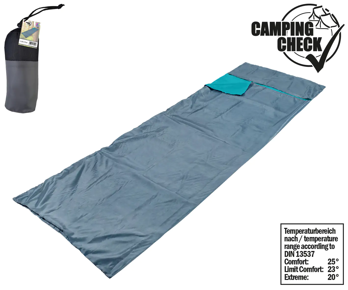 Happy People Reiseschlafsack Polyester 220 x 70 cm, grau türkis Happy People Reiseschlafsack Polyester 220 x 70 cm, grau türkis