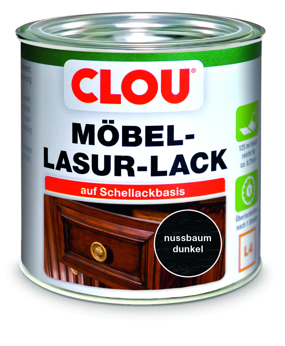 Clou Möbel Lack L4 125 ml nussbaum dunkel Clou Möbel Lack L4 125 ml nussbaum dunkel