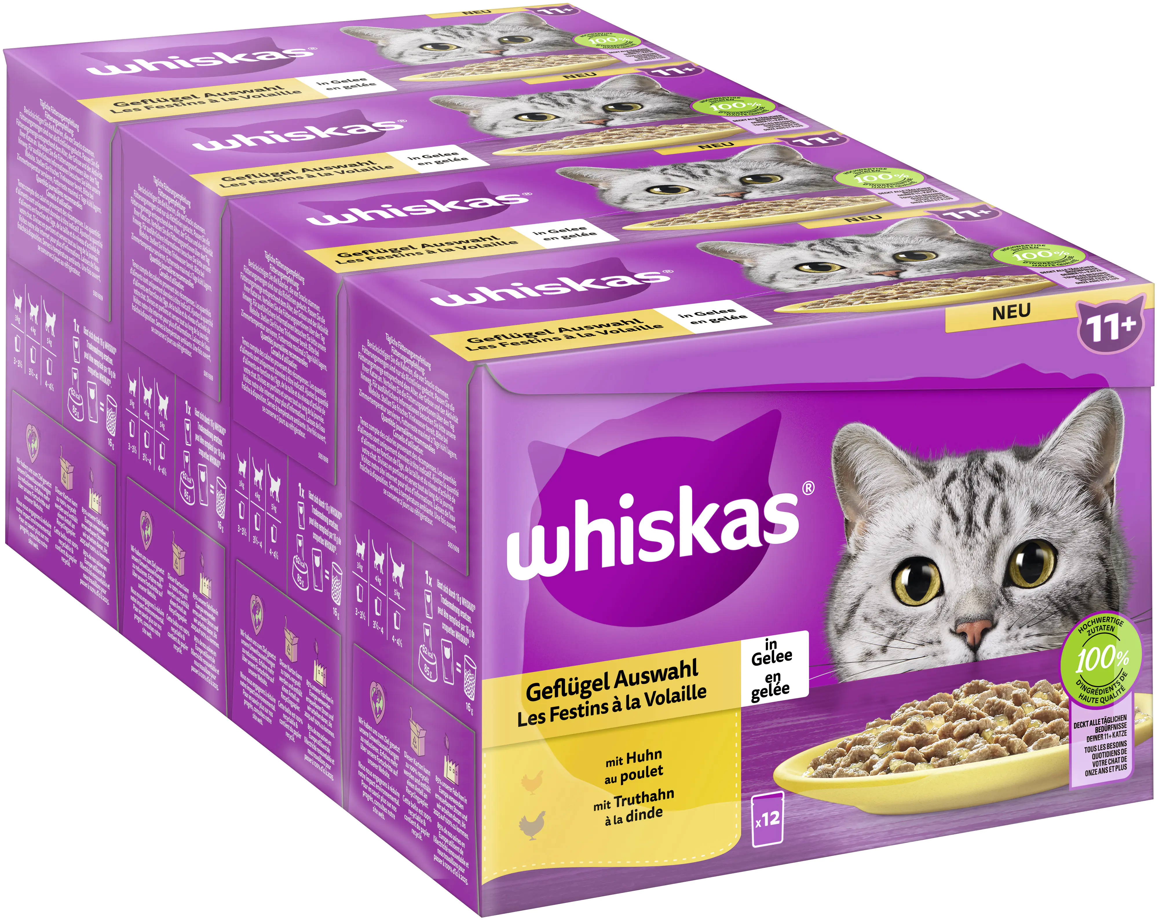 Whiskas Multipack Senior 11+ Geflügelauswahl in Gelee Katzenfutter 12 x 85 g