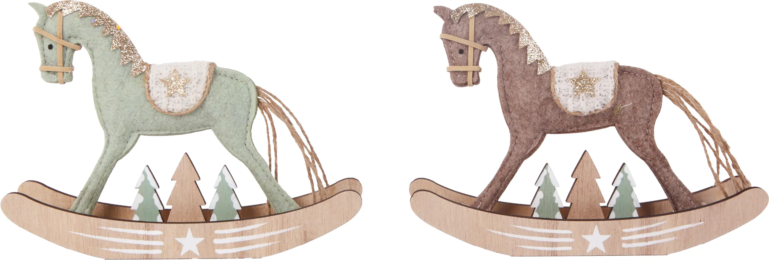 Dekoaufsteller Schaukelpferd Holz 20 x 14 cm grün braun 2-fach sortiert