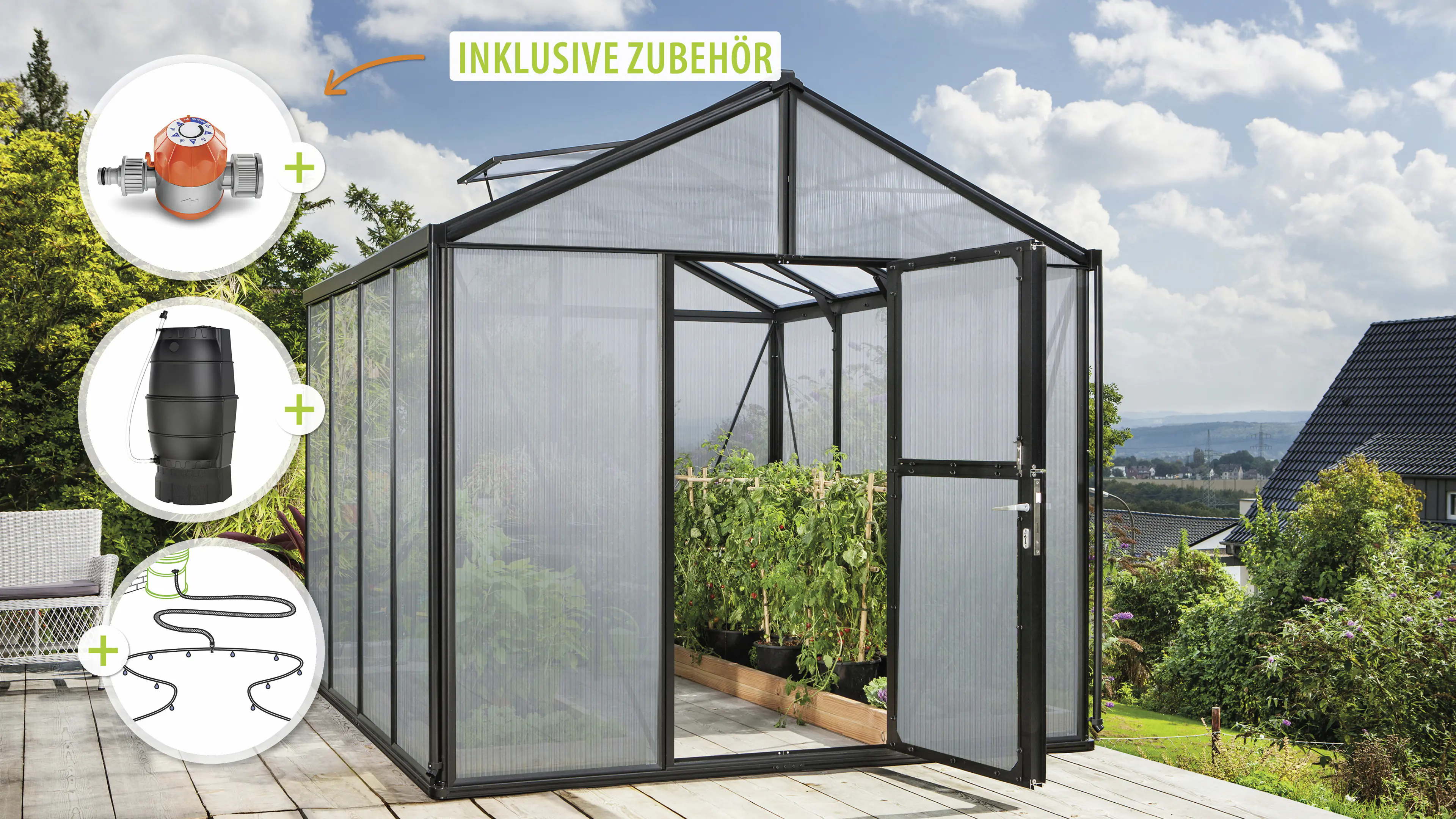 Vitavia Gewächshaus-Set Zeus 8100 HKP 16 mm schwarz 266 x 324 cm 