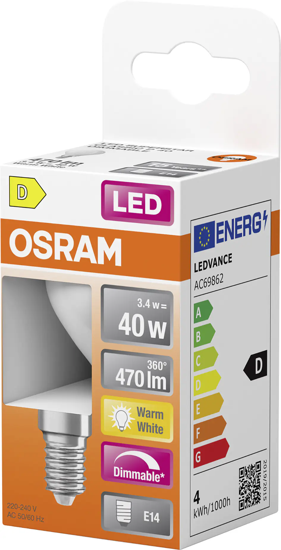 Osram LED Leuchtmittel E14 Superstar Classic 3,4W matt dimmbar warmweiß