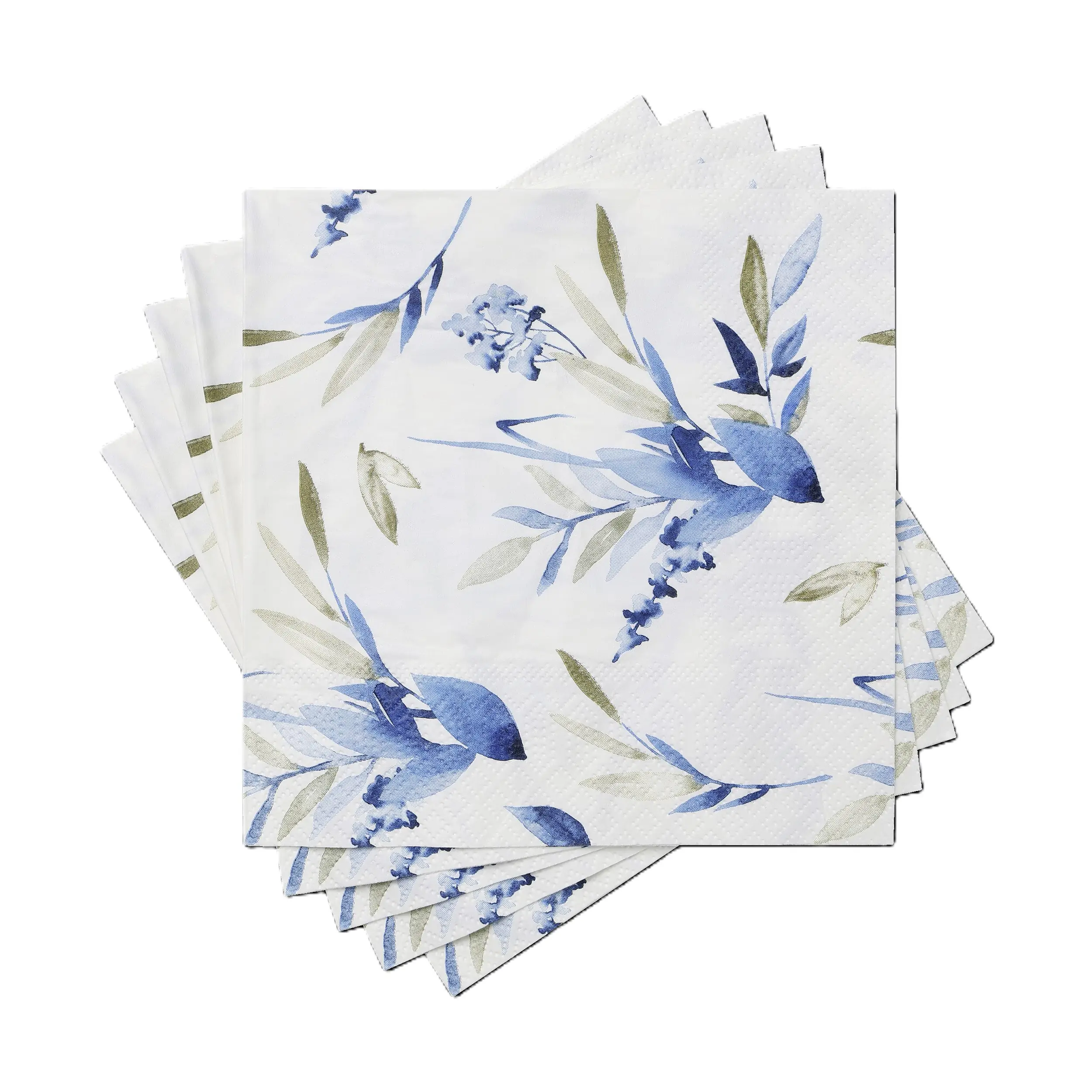 Eglo Servietten Blätter/Blüten Pasig 17 x 8 cm weiß blau- 20er Pack