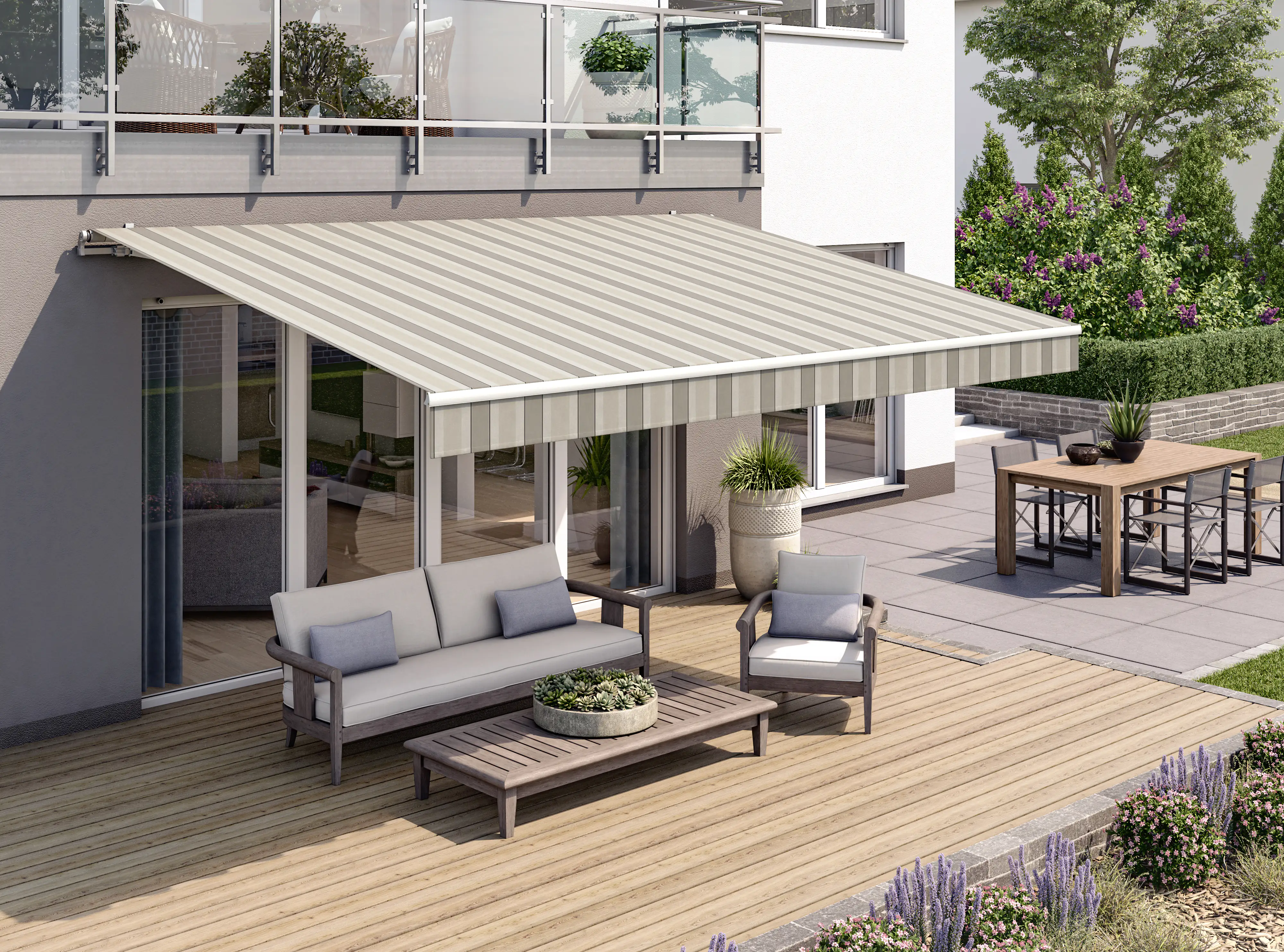 Gelenkarmmarkise Classic beige-grau gestreift inkl. Handkurbel