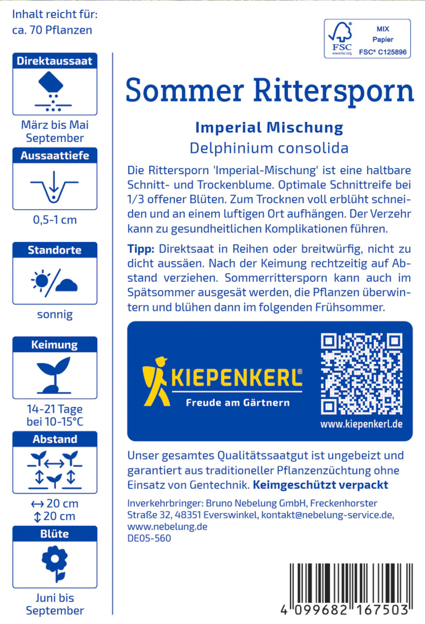 Kiepenkerl Blumensamen Sommer-Rittersporn Sommer Mischung für ca. 70 Pflanzen