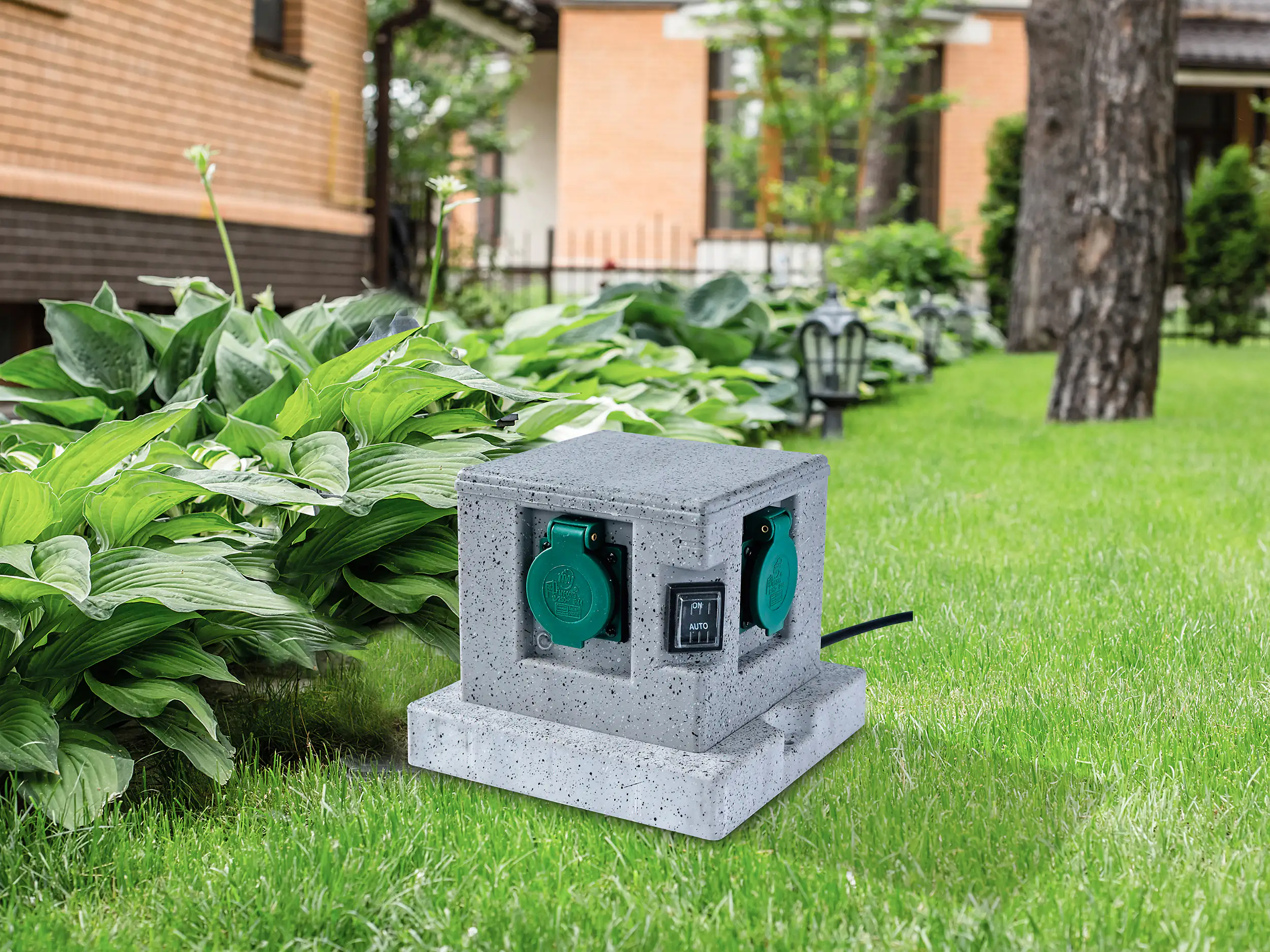 Trendline Steckdosenverteiler 4-fach 16,5 cm steinoptik mit Dämmerungssensor