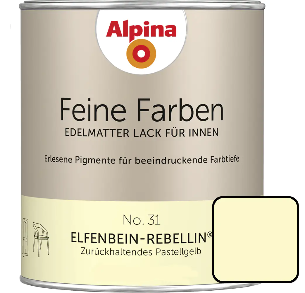 Alpina Feine Farben Lack No. 31 Elfenbein-Rebellin  pastellgelb edelmatt 750 ml Alpina Feine Farben Lack No. 31 Elfenbein-Rebellin  pastellgelb edelmatt 750 ml
