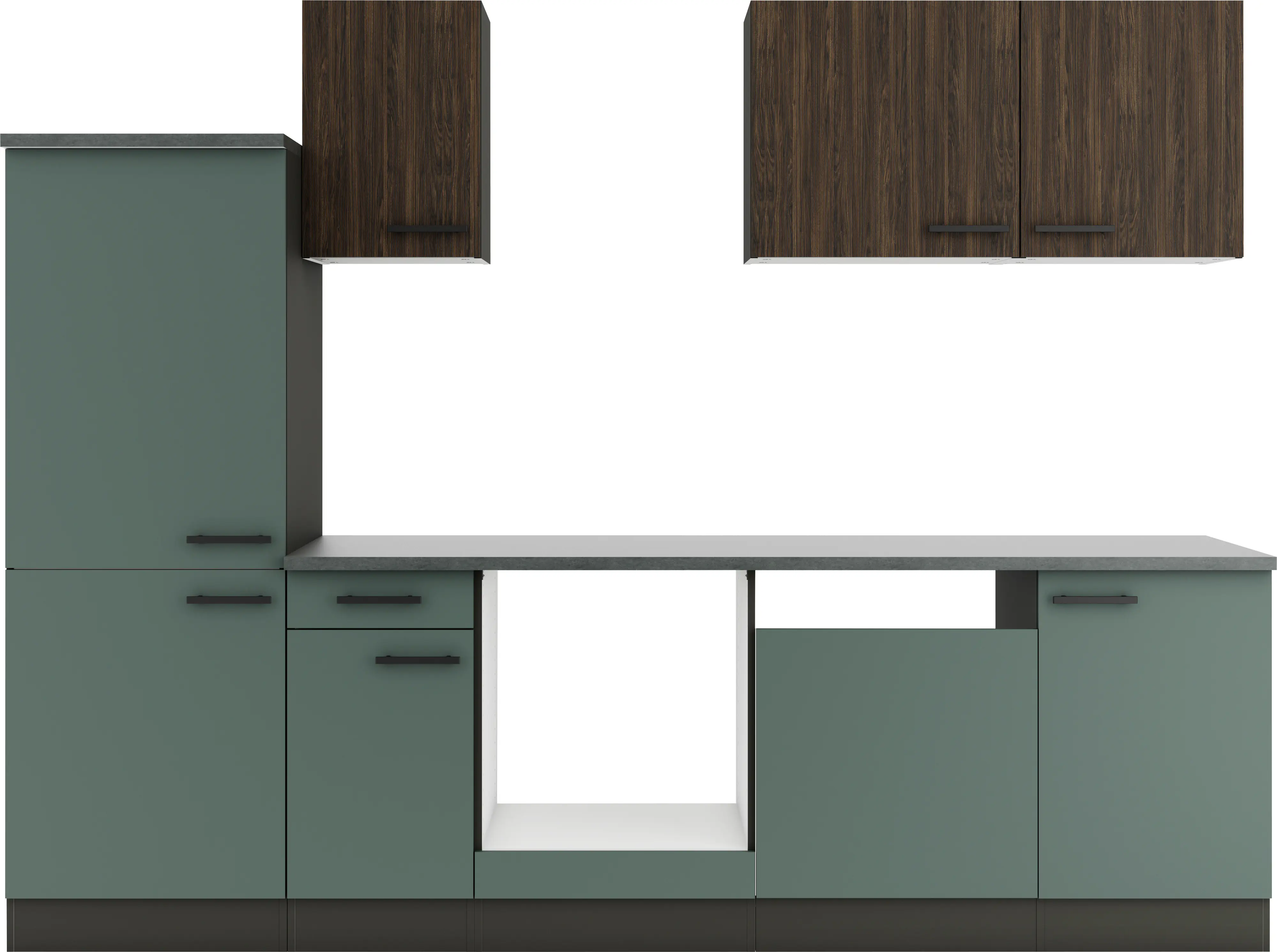 Optifit Küchenzeile Rimini 409/Verona 405 ohne Geräte steingrün/nussbaum 270 cm