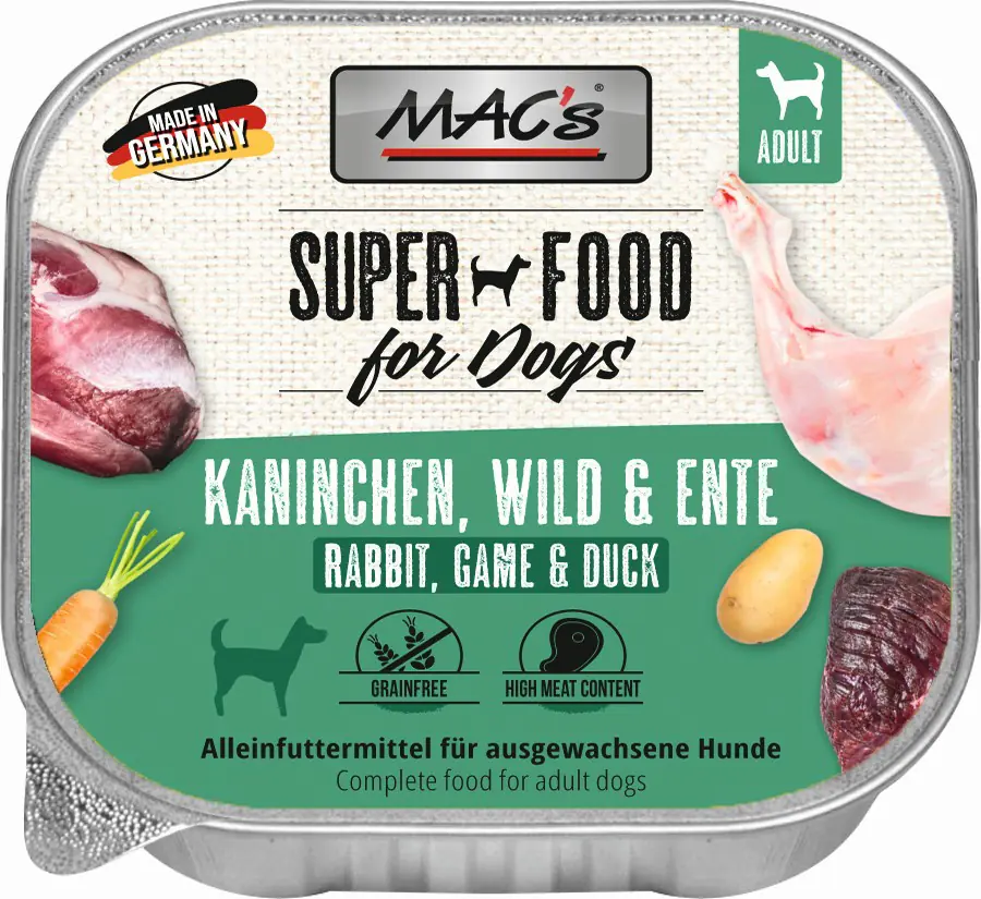 Macs Dog Hundenassfutter Adult getreidefrei 150 g Kaninchen, Wild & Ente