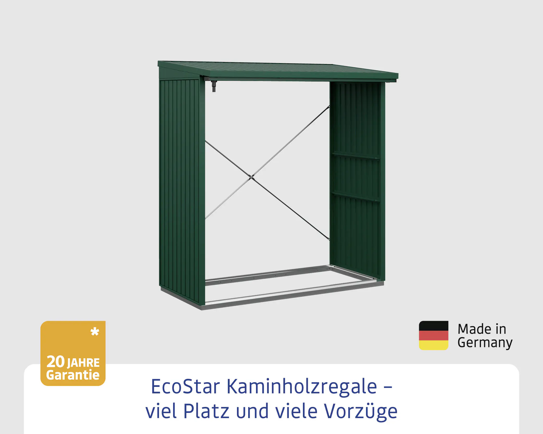 Ecostar Kaminholzregal Trend-V Typ 2, moosgrün, mit Verstrebung Ecostar Kaminholzregal Trend-V Typ 2, moosgrün, mit Verstrebung