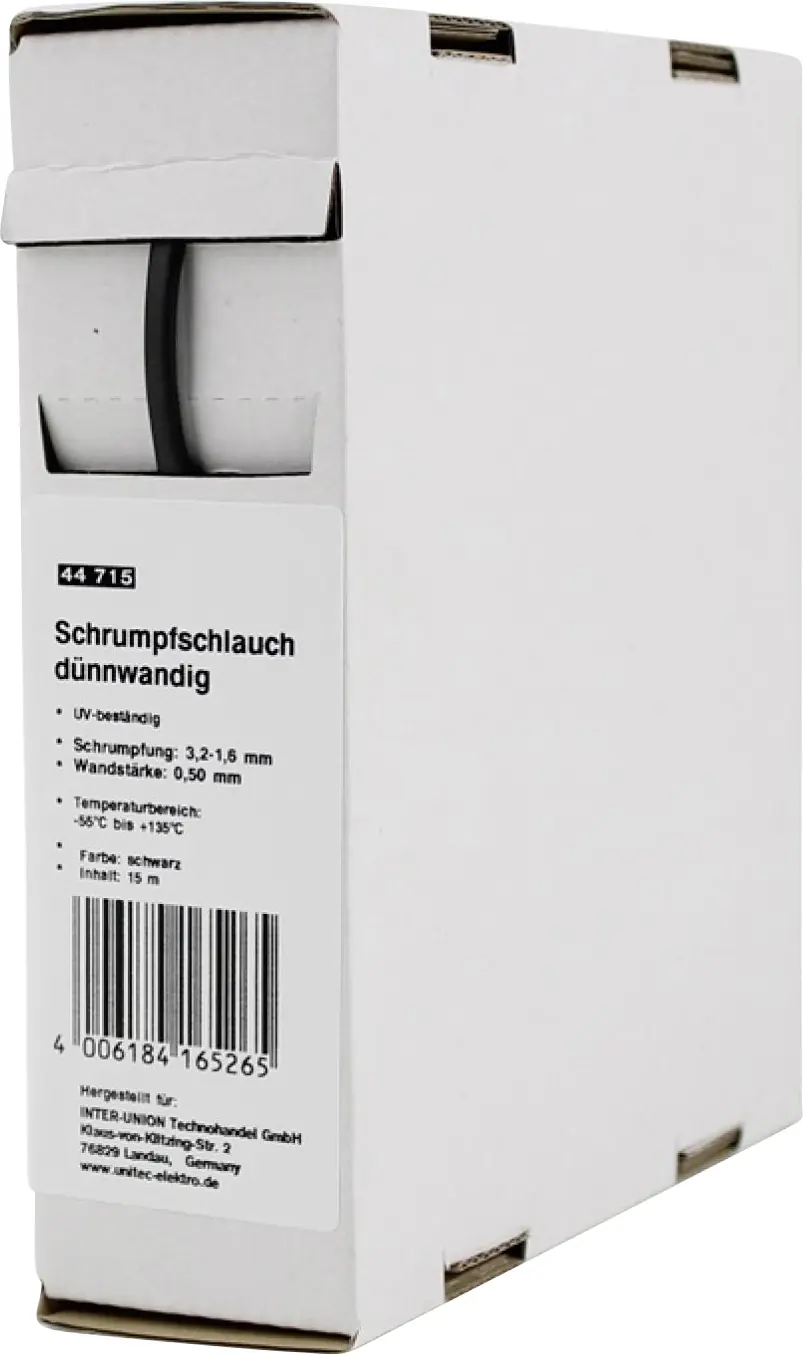 Schrumpfschlauch 3,2 - 1,6 mm meterware Schrumpfrate 2:1, schwarz
