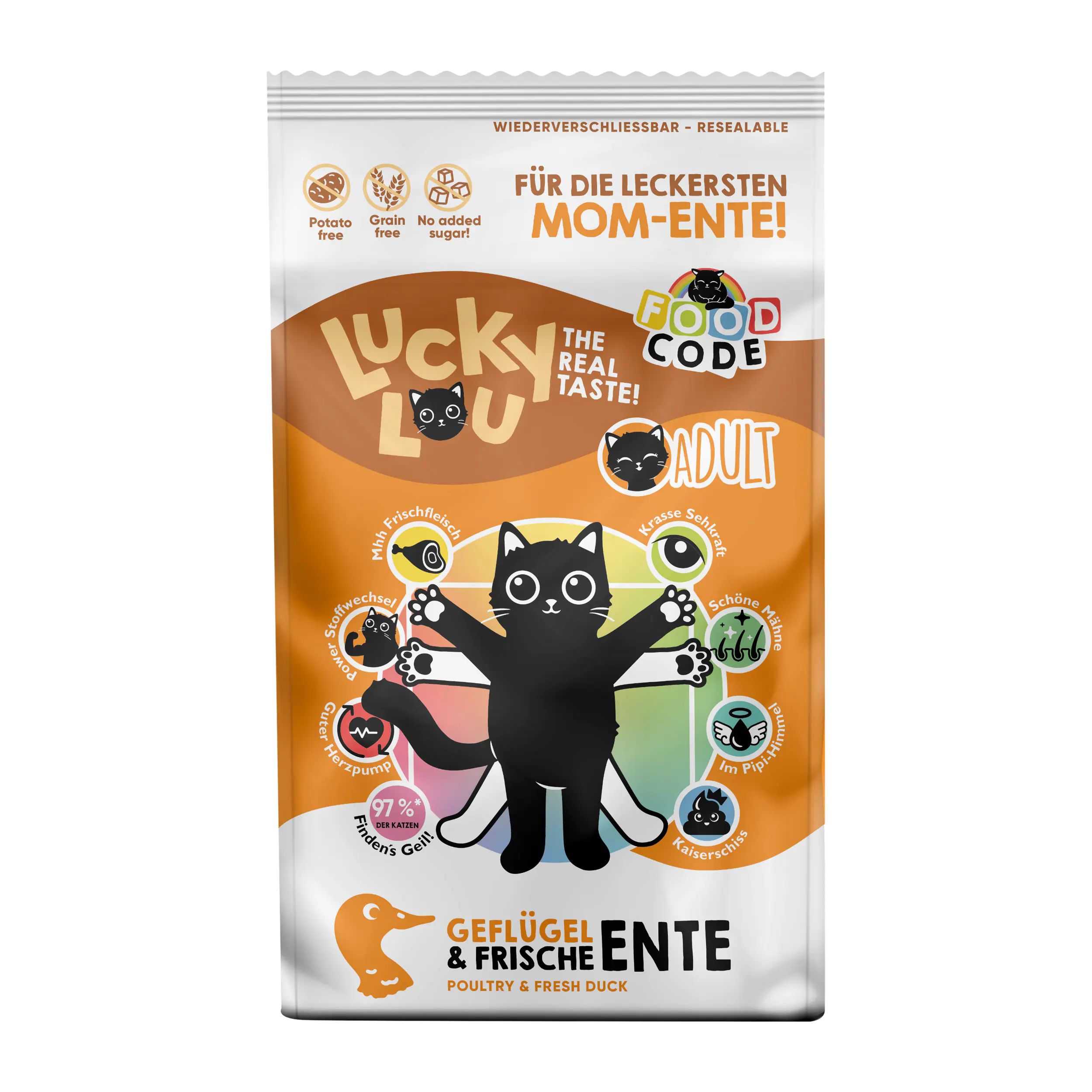 Lucky Lou Foodcode Katzentrockenfutter Adult Geflügel & Ente 1,7 kg