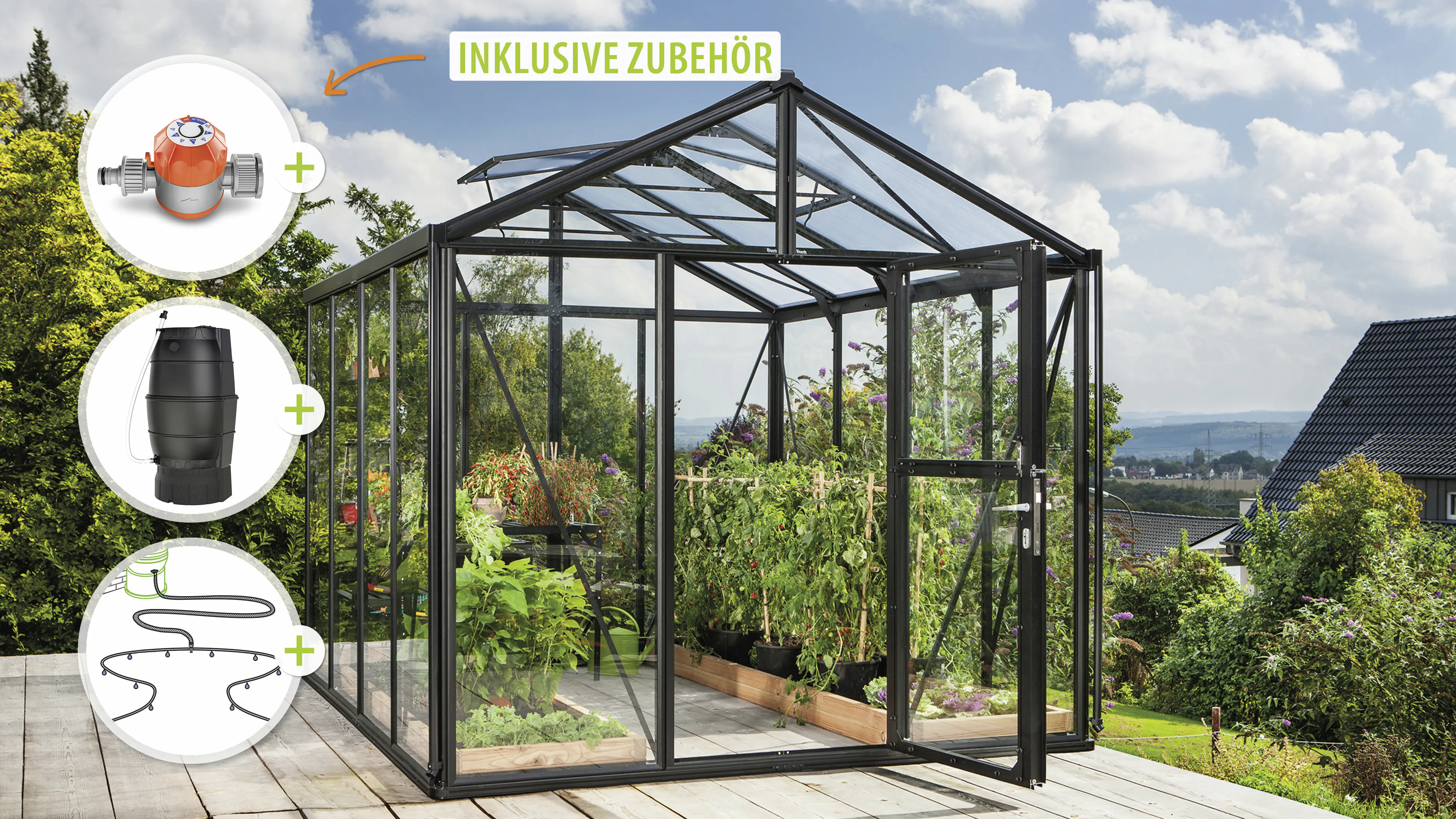 Vitavia Gewächshaus-Set Zeus 8100 ESG/HKP schwarz 266 x 324 cm 