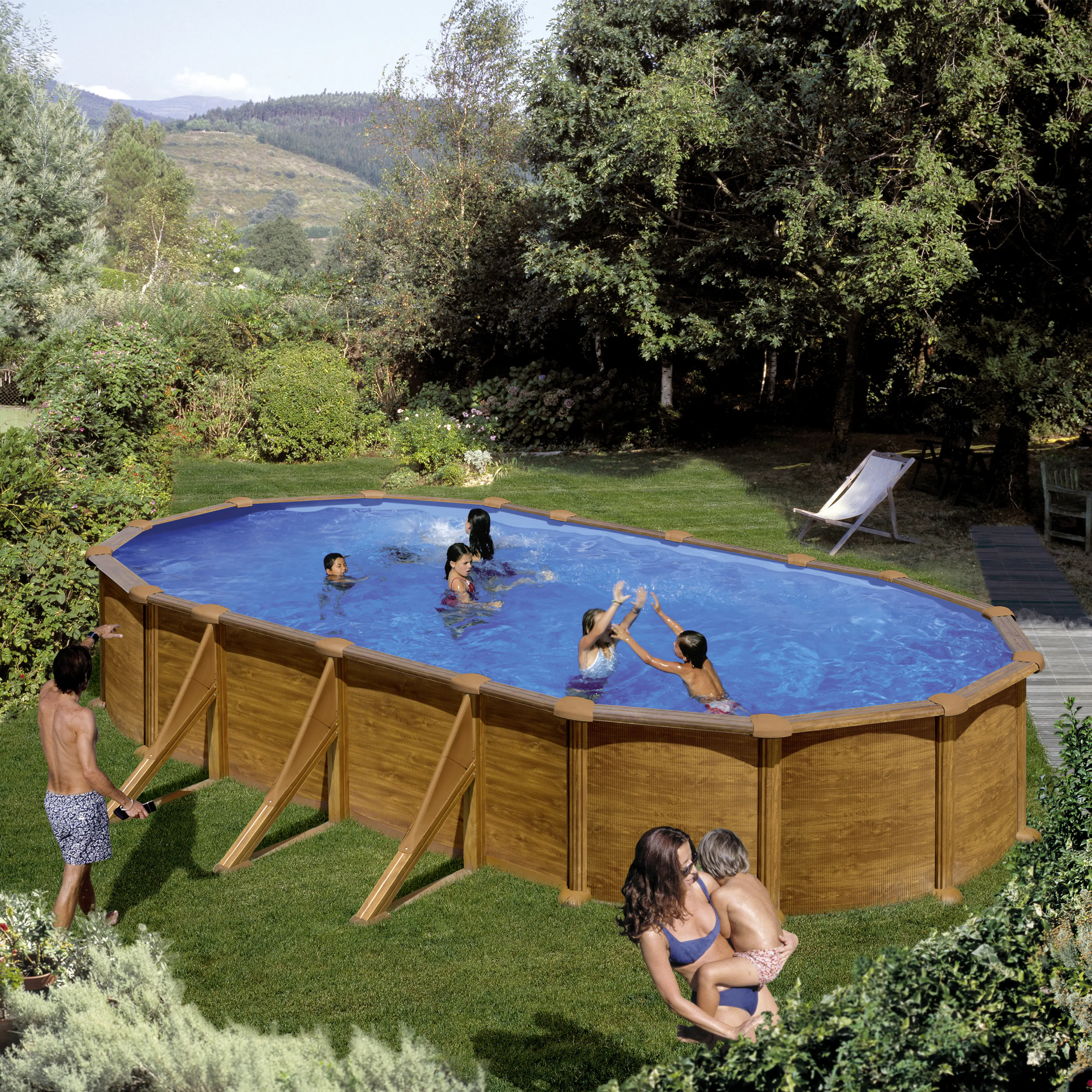 Gre Stahlwandpool Mauritius oval 730 x 375 x 132 cm Holzdekor
