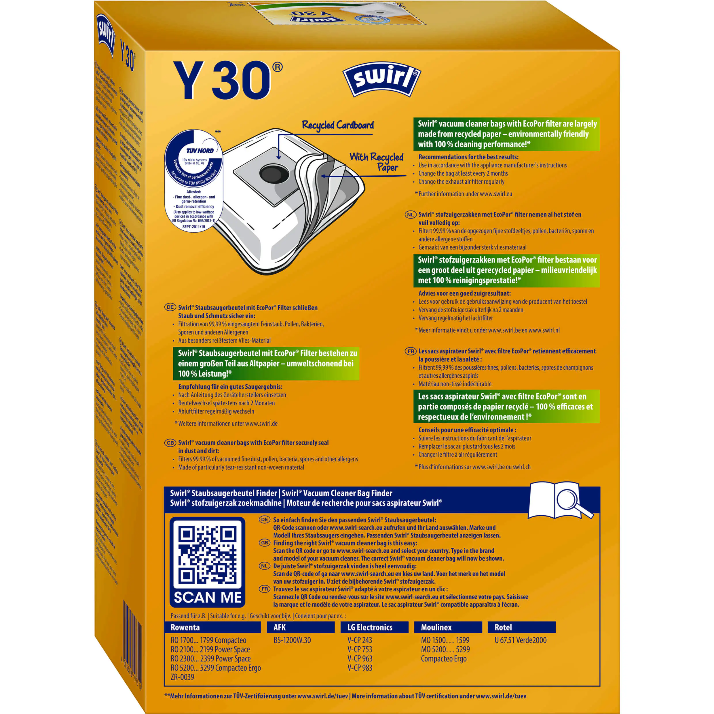 Swirl Y 30 EcoPor Staubsaugerbeutel 4 Staubbeutel + 1 Filter Swirl Y 30 EcoPor Staubsaugerbeutel 4 Staubbeutel + 1 Filter