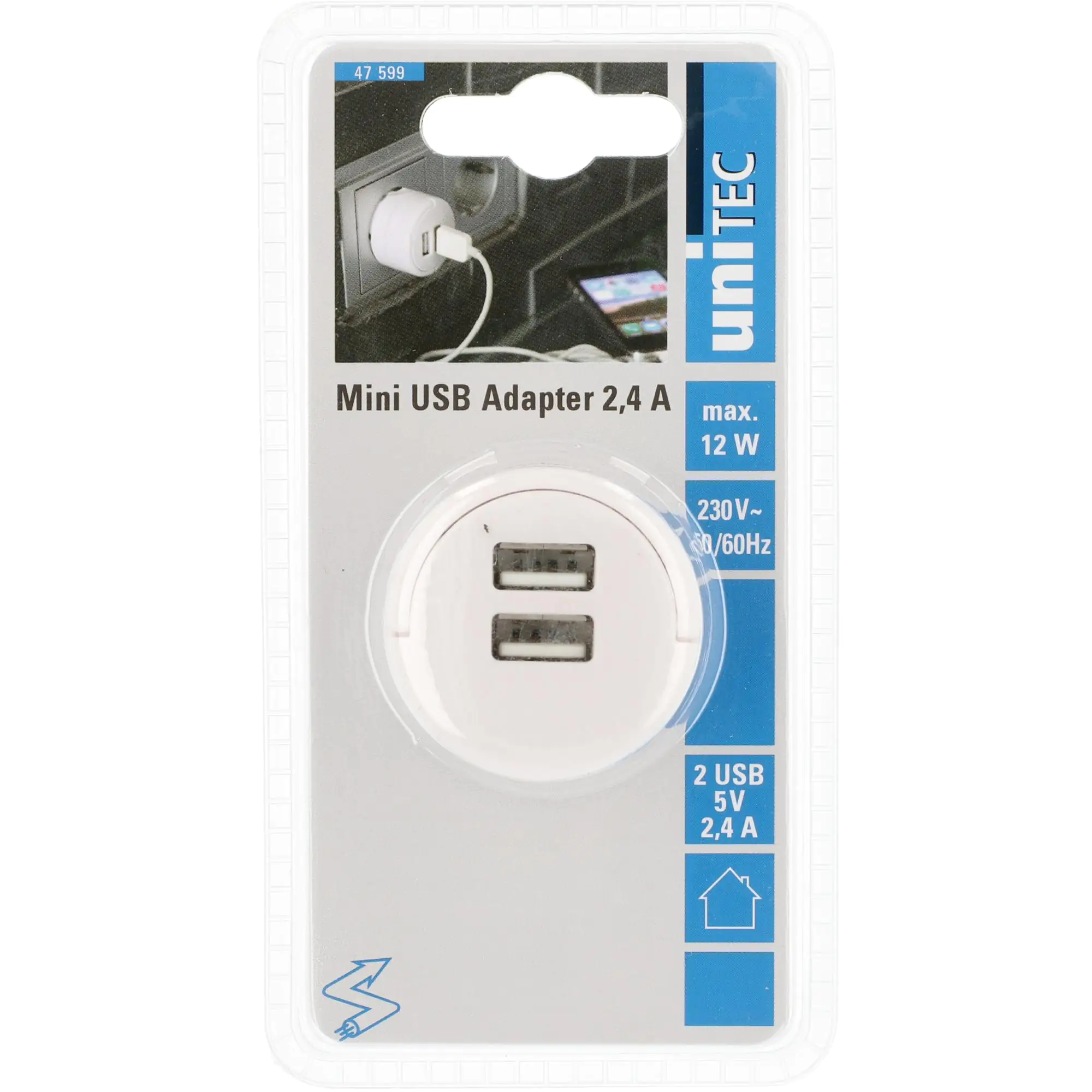 Unitec USB-Ladeadapter Mini mit 2x USB Type A 2,4A weiß Unitec USB-Ladeadapter Mini mit 2x USB Type A 2,4A weiß