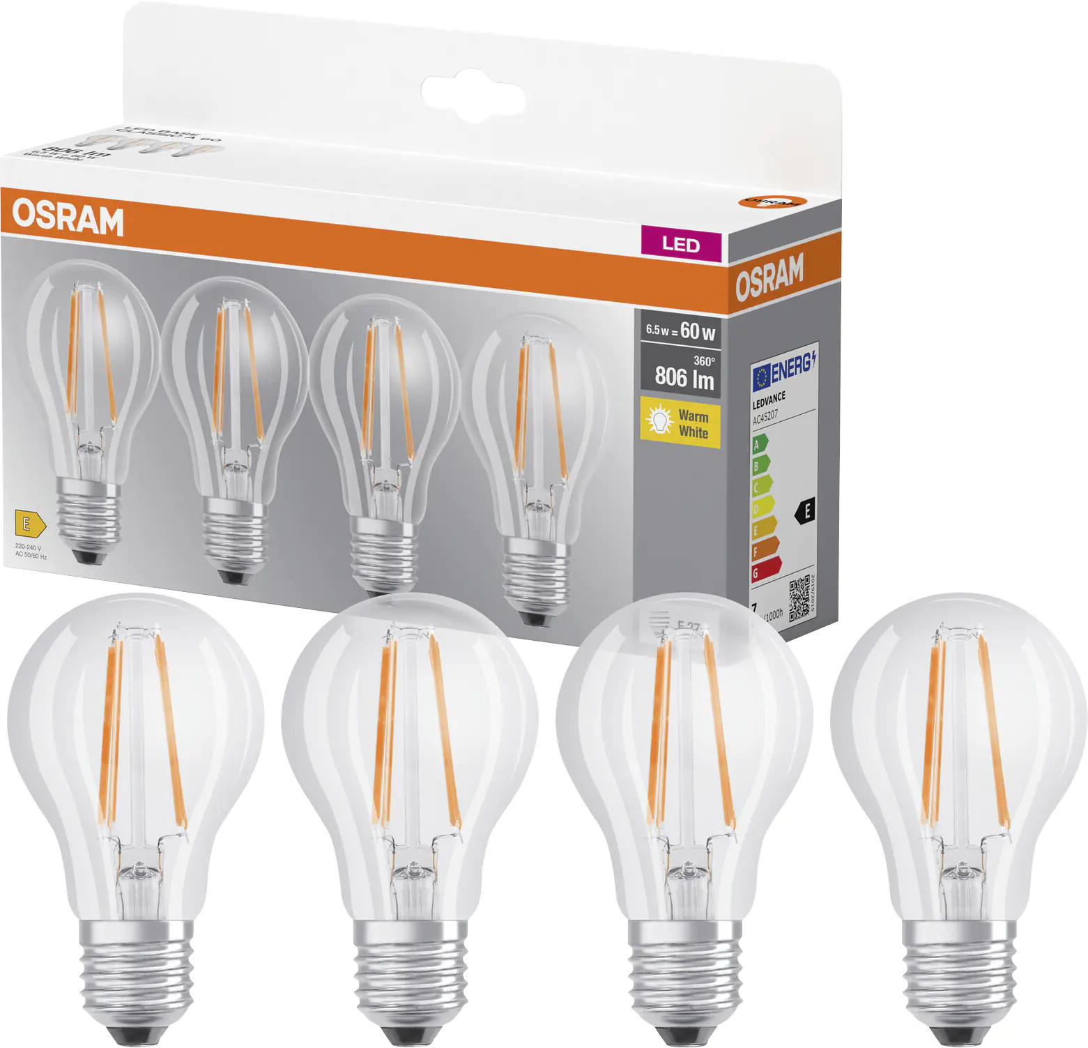 Osram LED Leuchtmittel Base Klassik A60 6,5W, 806lm, 2700K, warmweiß, 4er Pack Osram LED Leuchtmittel Base Klassik A60 6,5W, 806lm, 2700K, warmweiß, 4er Pack