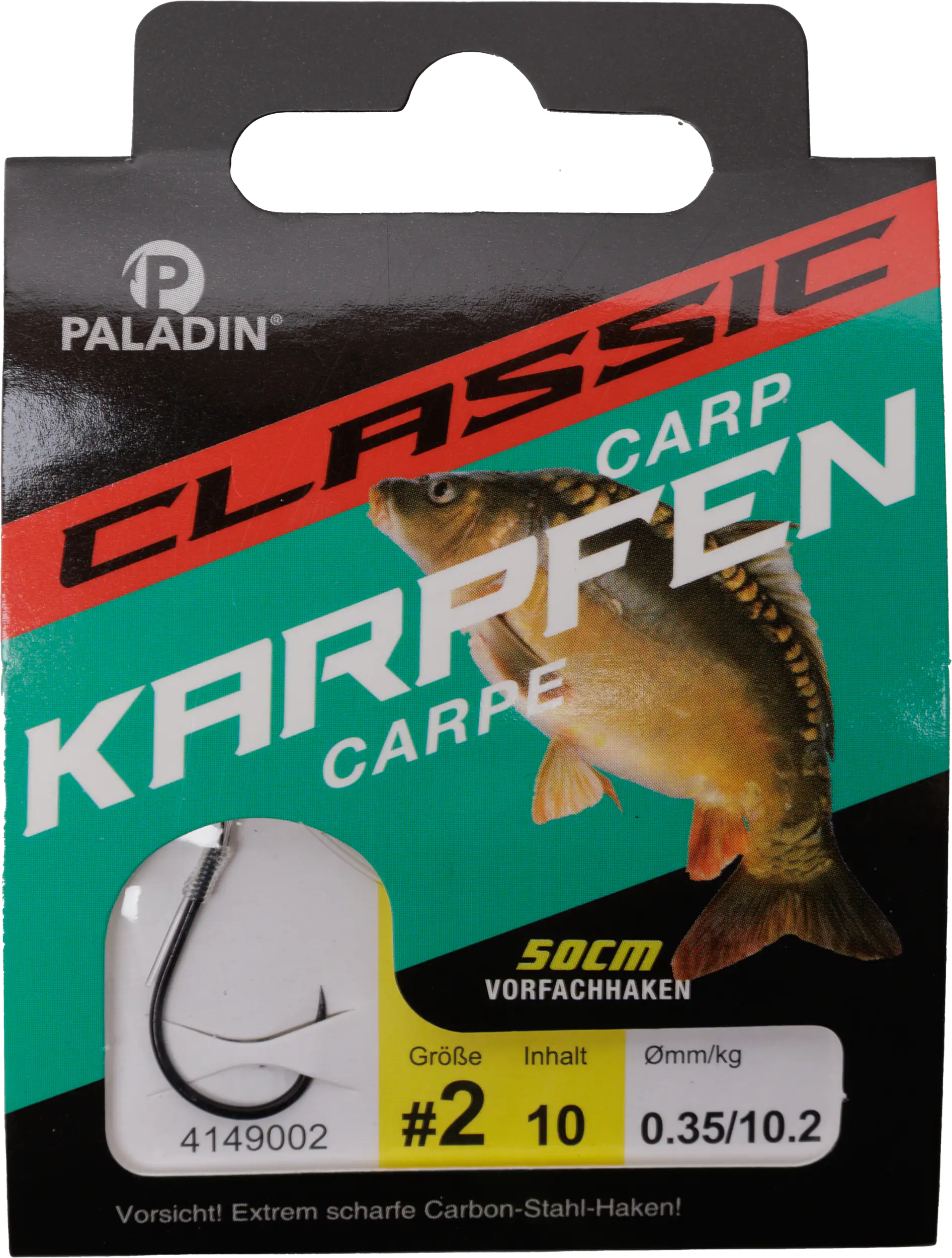 Paladin Karpfenhaken gebunden Größe 2 50 cm 10 Stück schwarz