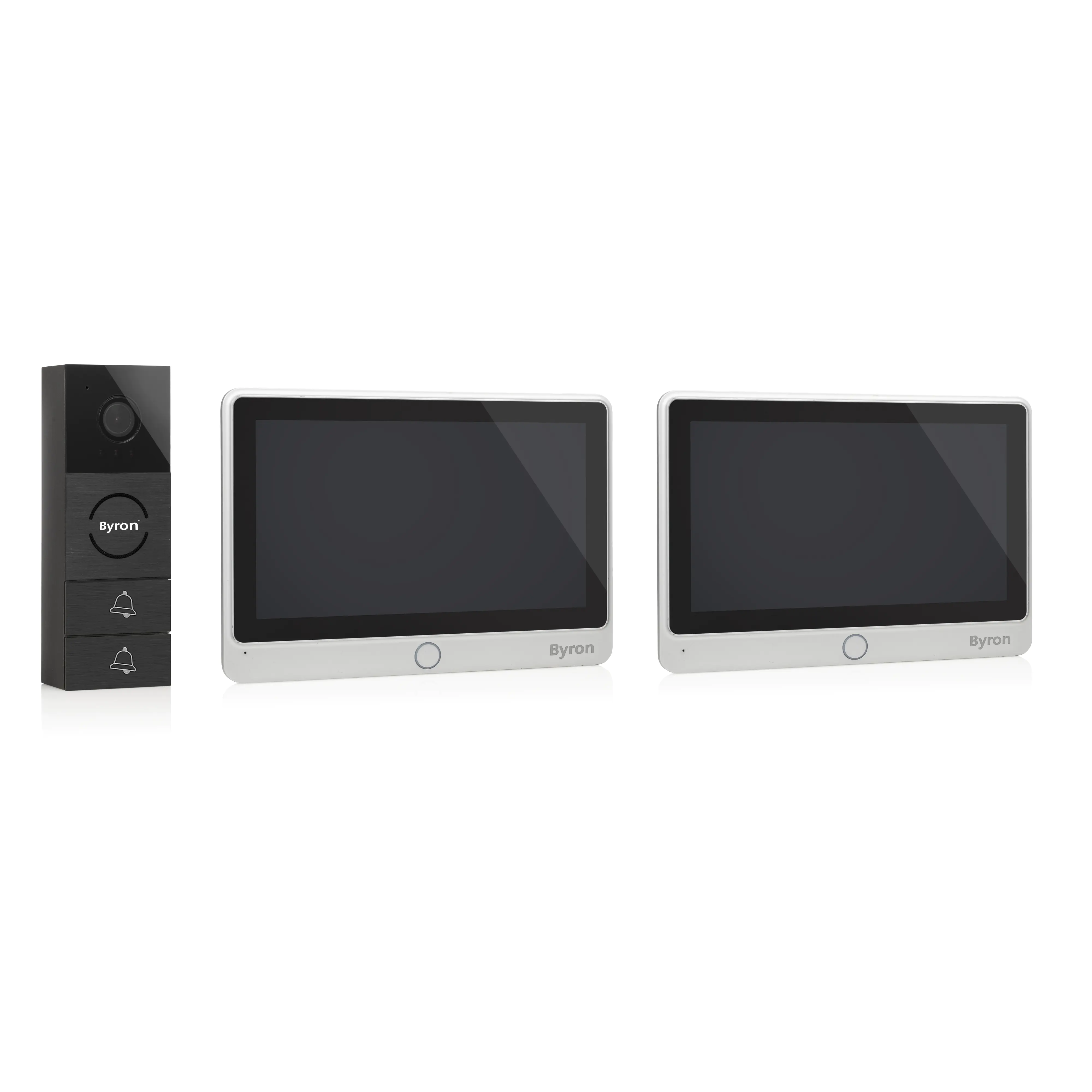 Byron Video-Türsprechanlage schwarz 2 Monitore mit Klingeltaster DIC-24122