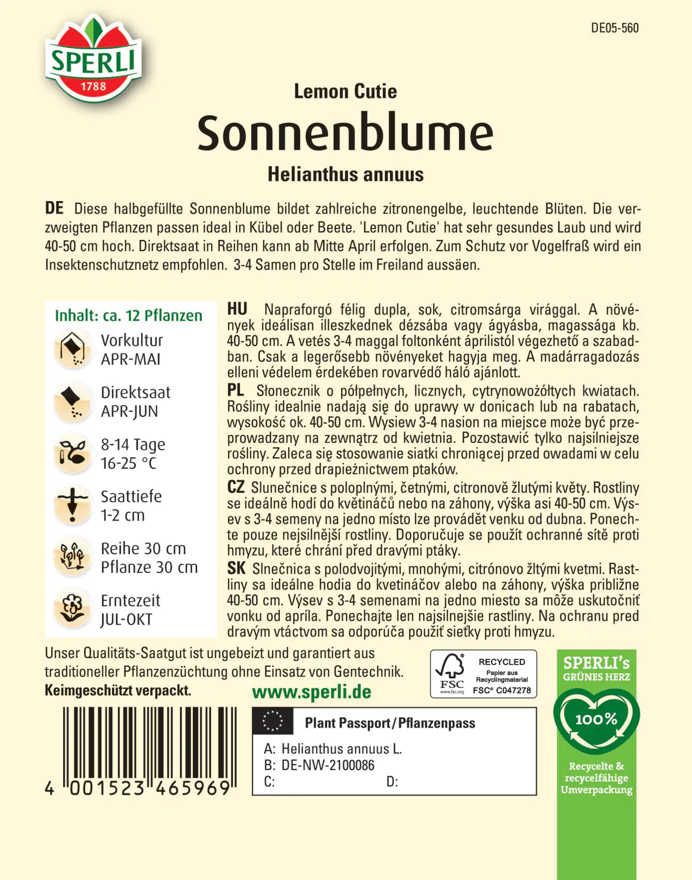 Sperli Sonnenblume Lemon Cutie Sperli Sonnenblume Lemon Cutie