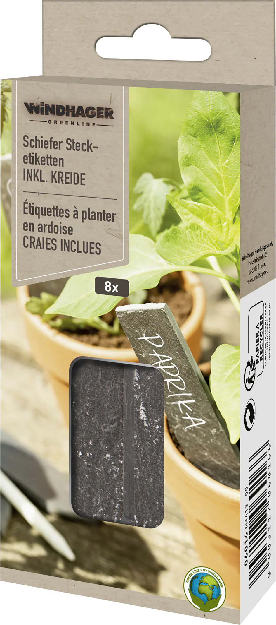 Windhager Pflanzenschilder Stecketiketten Schiefer + Kreide 12 cm - 8 Stück
