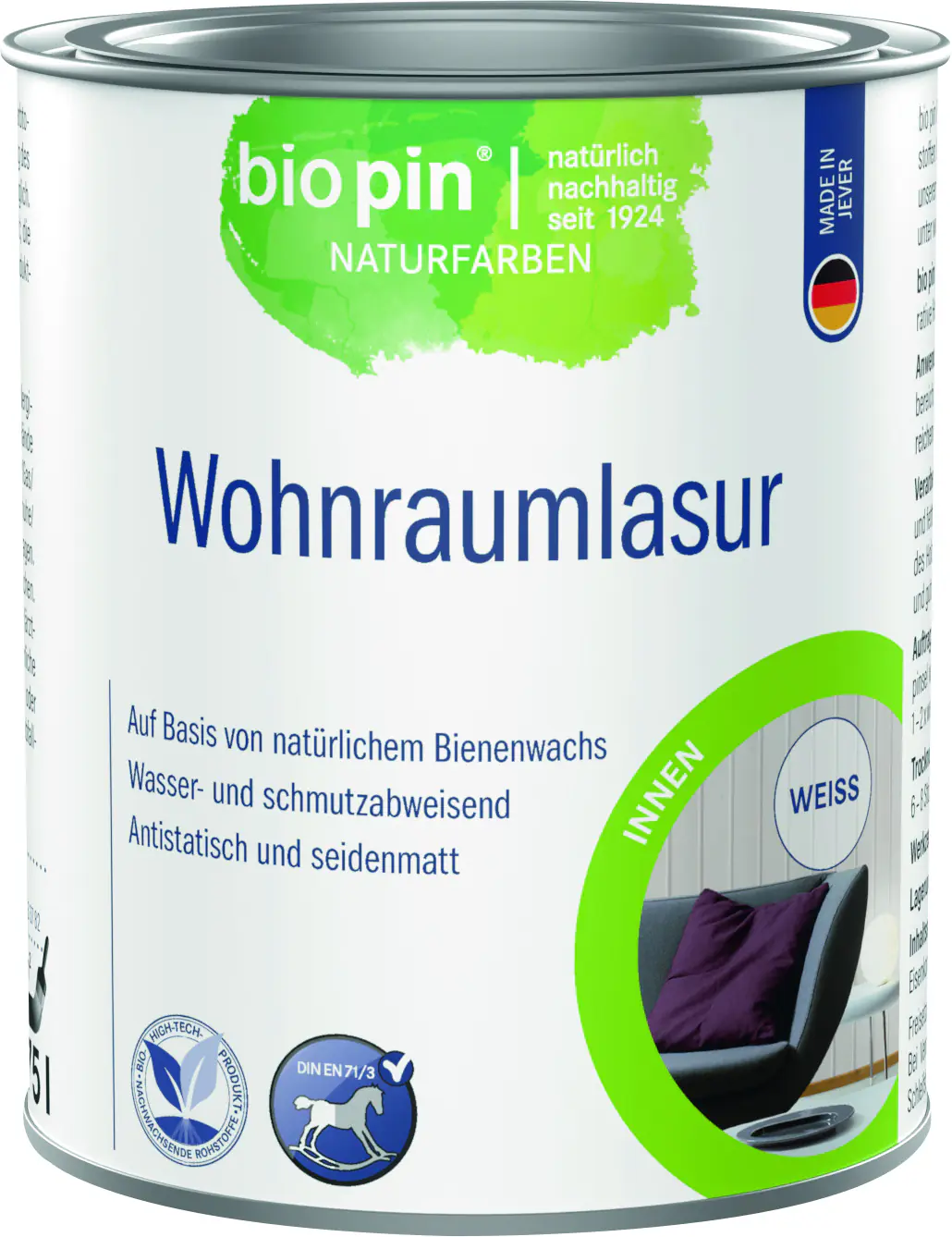 Biopin Wohnraumlasur 750 ml weiß