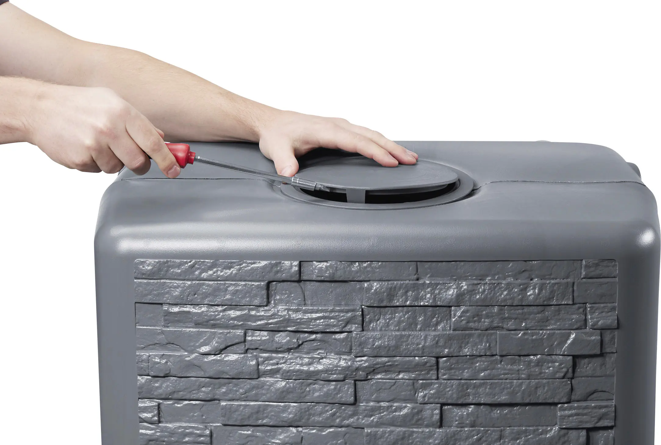 4rain Regentonne-Set Slim Stone Decor inkl. Zubehör Wandtank 1400 L graphitgrau 4 Stück