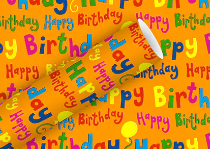 Geschenkpapier Happy Birthday bunt tangerine 2 m