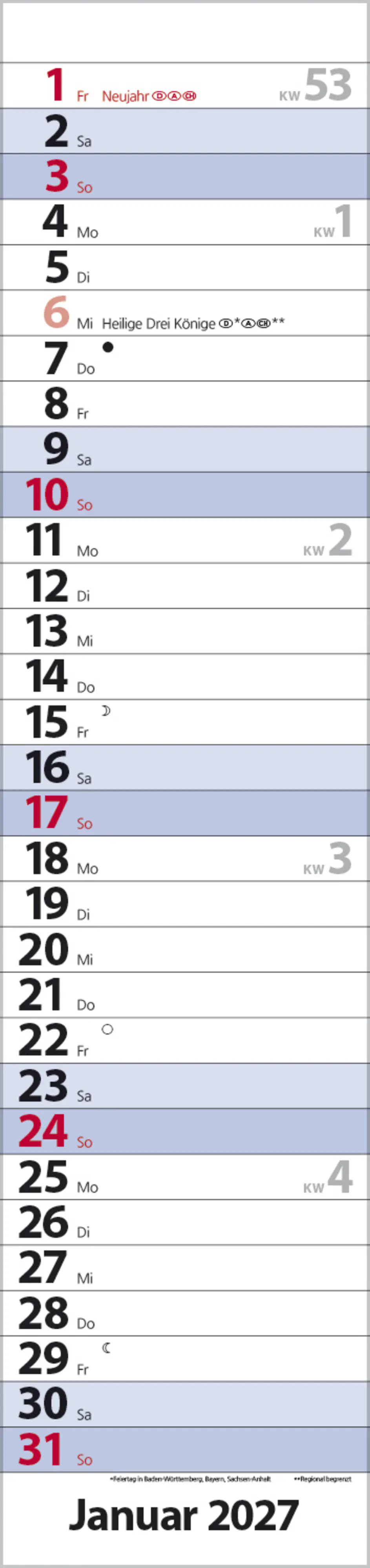 Korsch Kalender Streifenplaner Compact 2027 blau