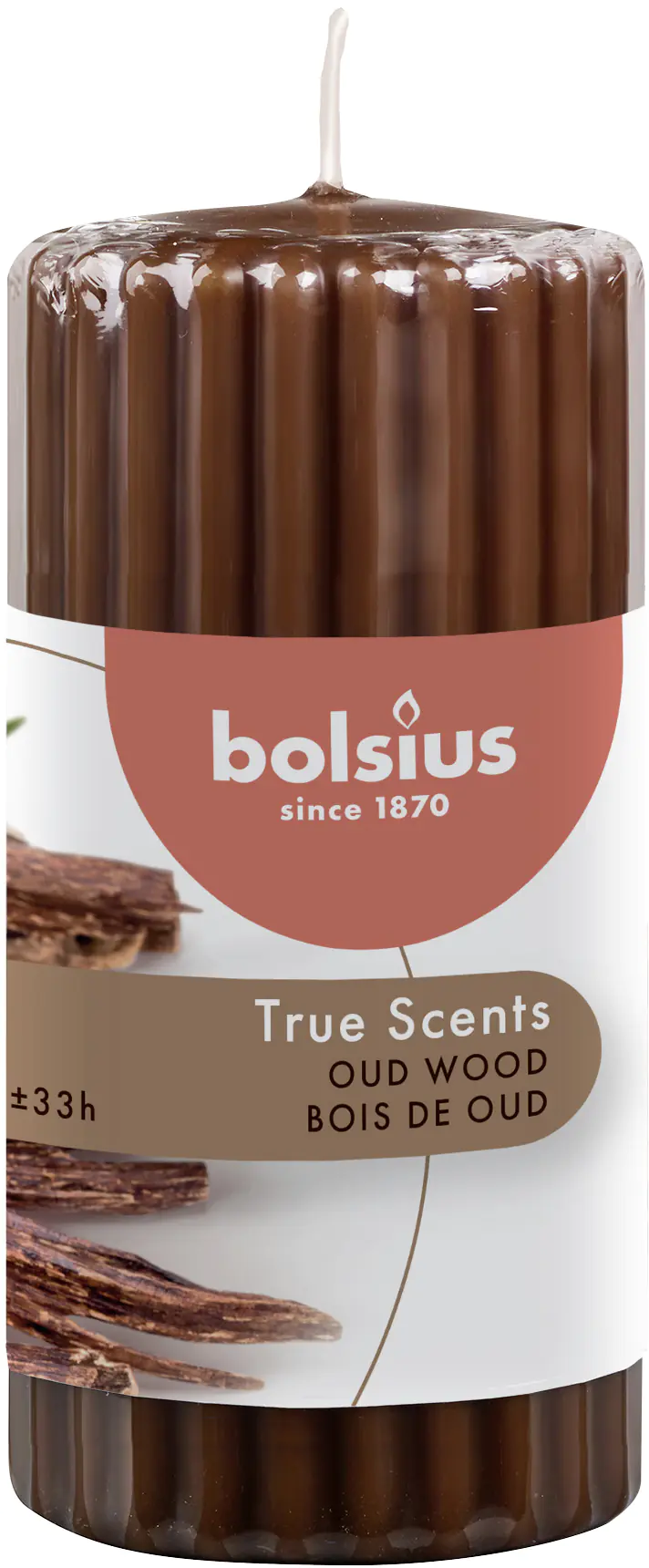 Bolsius Duft-Stumpenkerze geriffelt True Scents Oud Wood