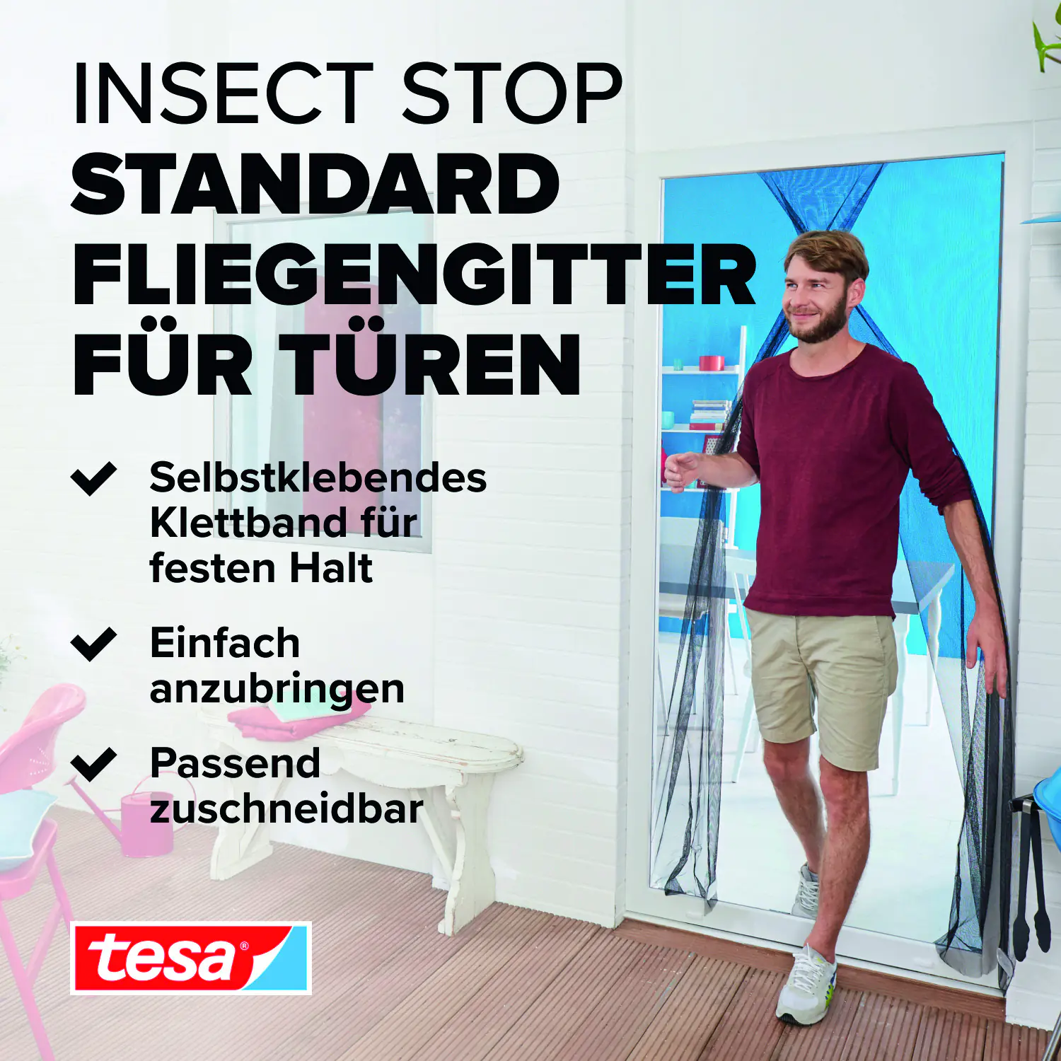 tesa Fliegengitter Tür 65 x 220 cm anthrazit kürzbar 2 Stück
