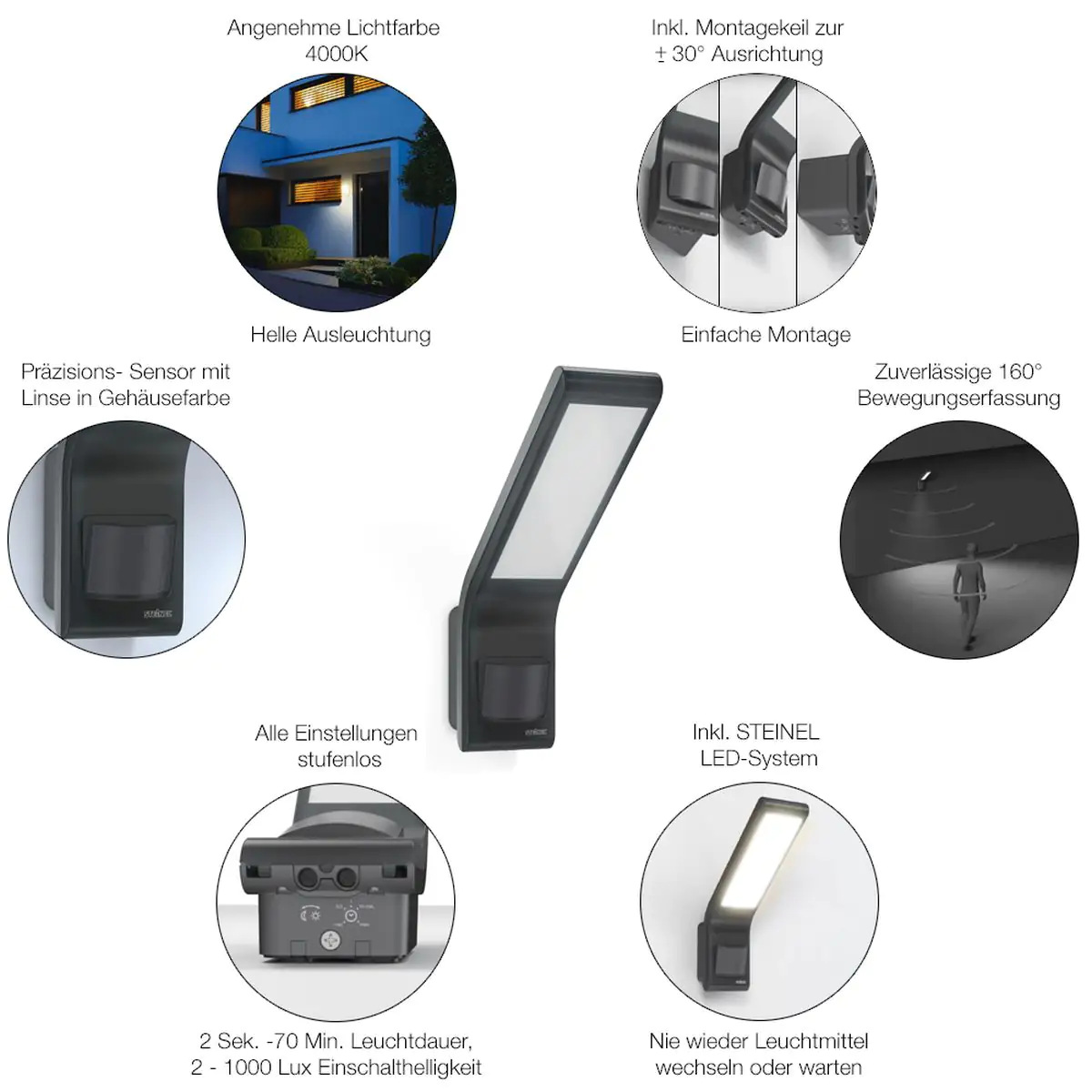 Steinel Strahler XLED Home slim S Anthrazit mit Bewegungsmelder, Sensor