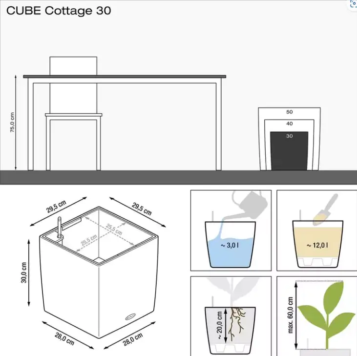Lechuza Pflanzgefäß Cube Cottage 30 graphitschwarz