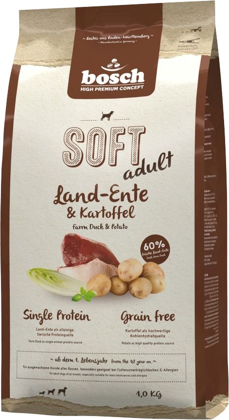 Bosch Hundetrockenfutter Adult Soft 1 kg Land-Ente & Kartoffel