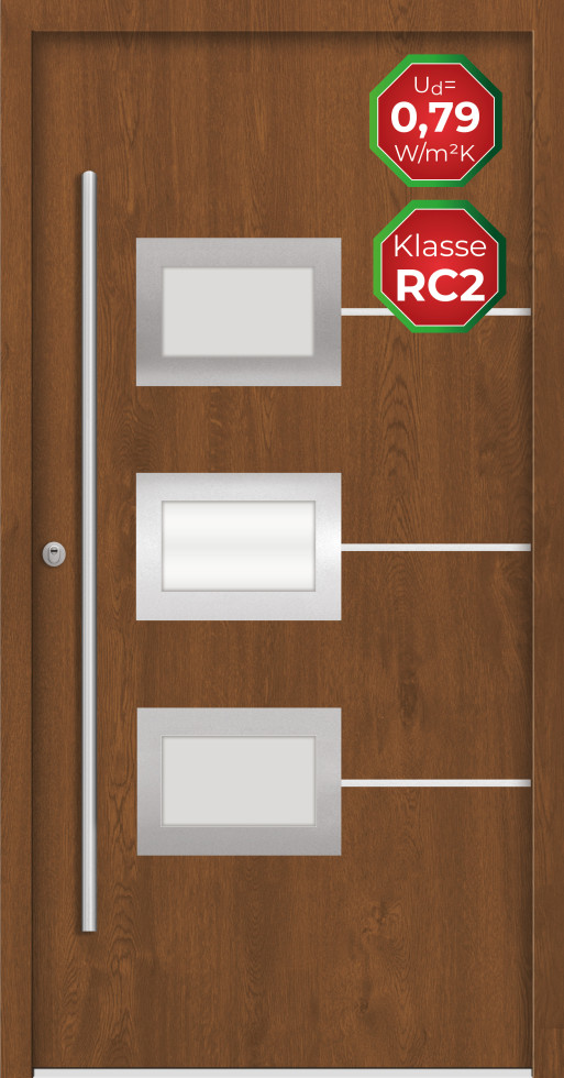 Splendoor Haustür Passivedoor Premium B03 RC2 Golden Oak DIN Links 110 x 210 cm