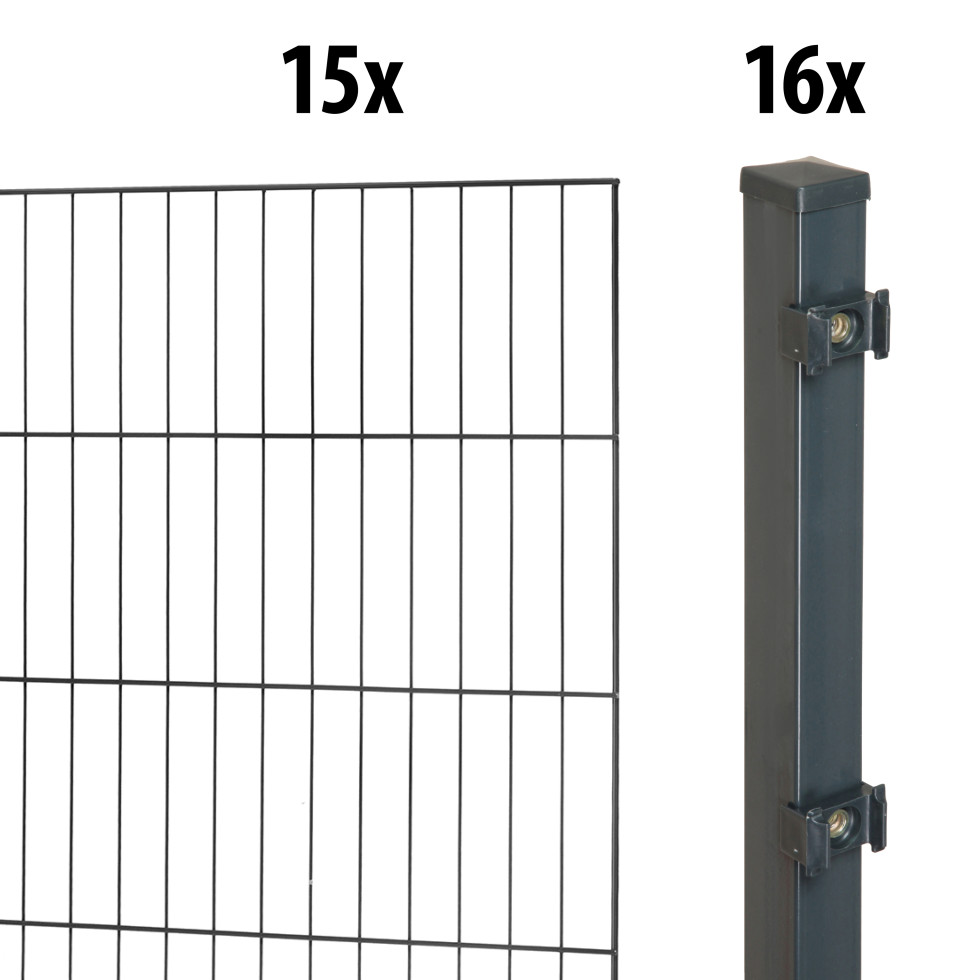 Floraworld Einstabmatten-Zaun Set Classic 30 m 200 x 50 cm inkl. 16 Pfosten 100 cm anthrazit