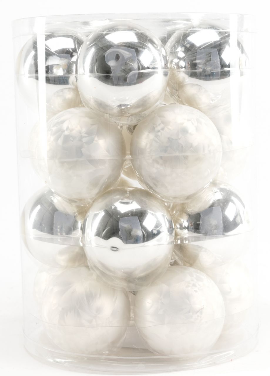 TrendLine Weihnachtskugeln aus Glas Ø 6 cm weiß-silber 20 Stück