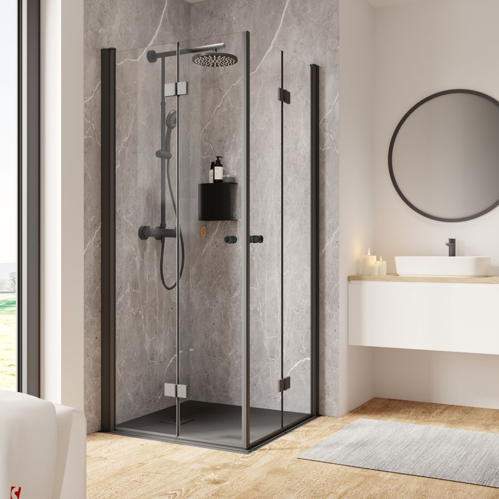 Schulte Eckeinstieg mit Drehfalttür 80 x 80 x 200 cm Garant 2.0 mattschwarz