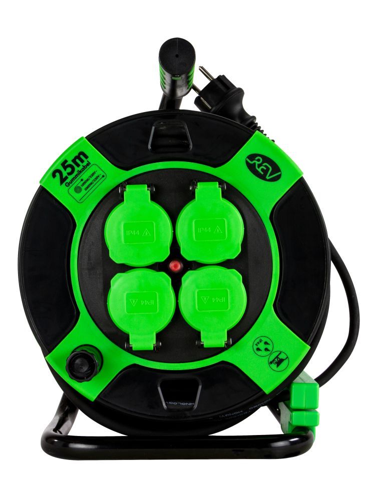 REV Kabeltrommel Außen 25 m H05RR-F 3G1,5mm², schwarz grün