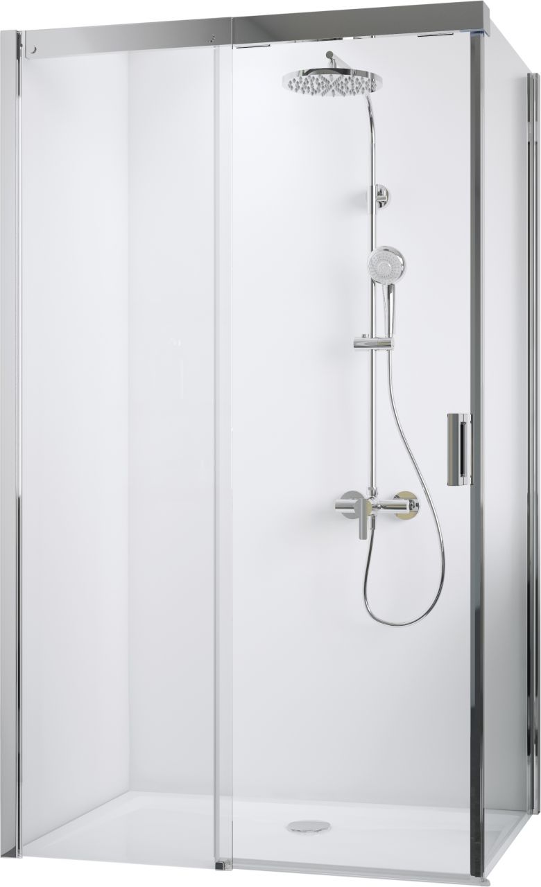 Breuer Schiebetür für Seitenwand Panorama 180 x 200 cm, Alu Chromeffekt, Klarglas/Spiegelglas