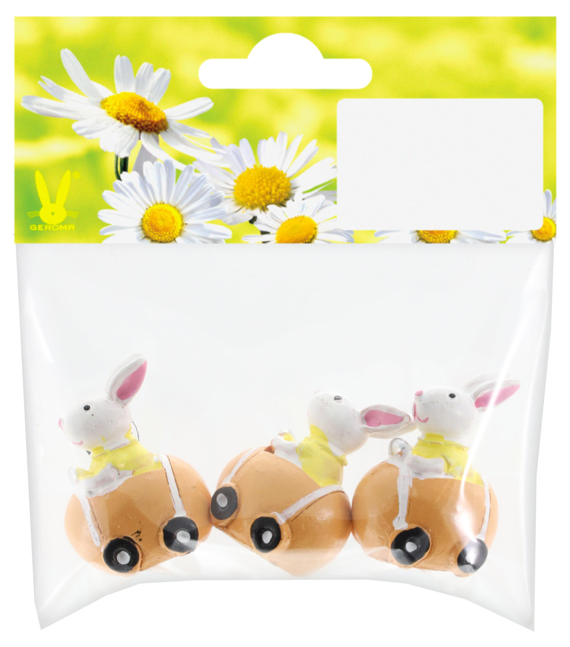 Osterdeko Hasen mit Auto 2 x 3 cm gelb-orange 3 Stück