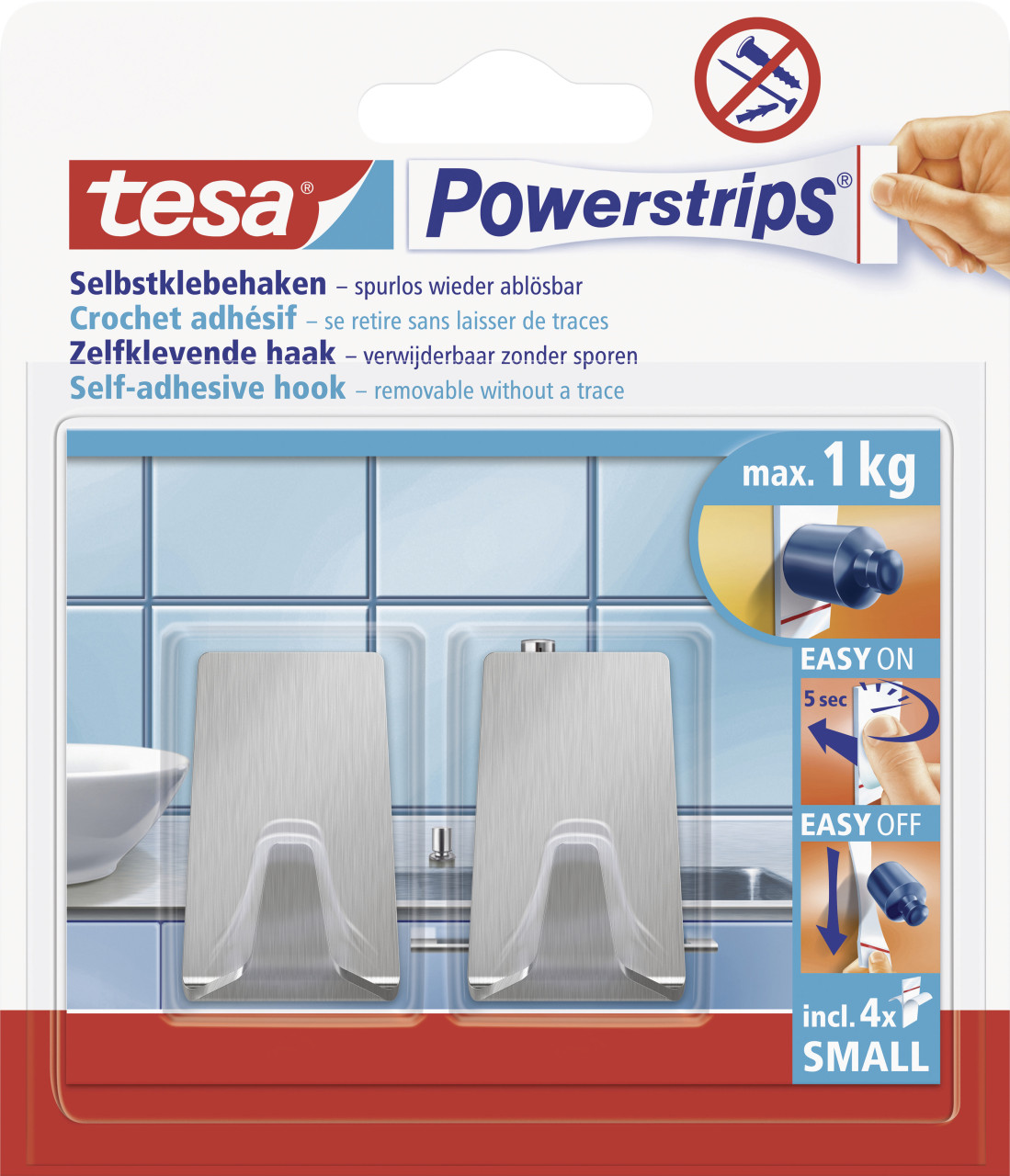 tesa Powerstrips Haken Small rechteckig, Edelstahl
