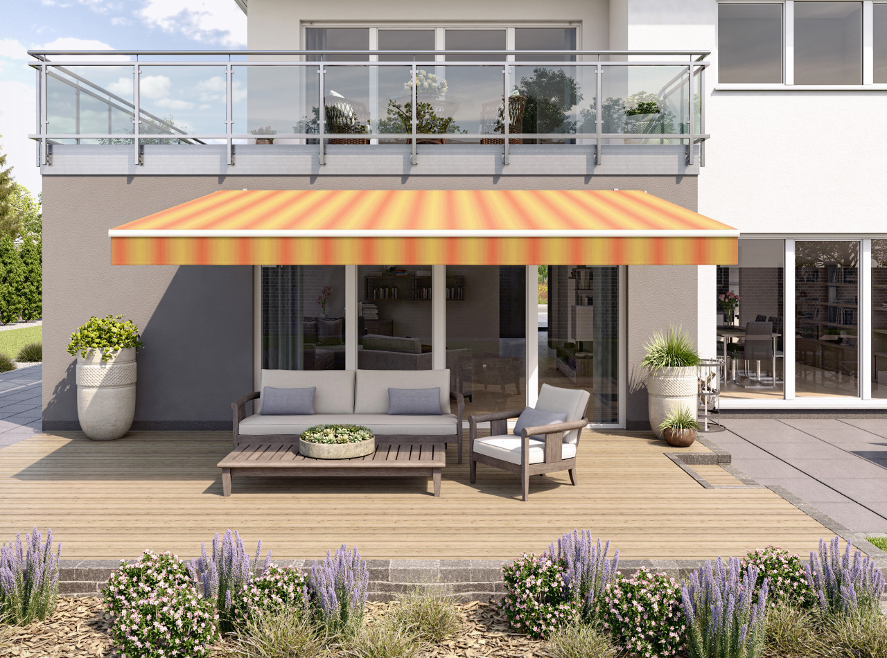 Gelenkarmmarkise Classic gelb-orange gestreift inkl. Handkurbel