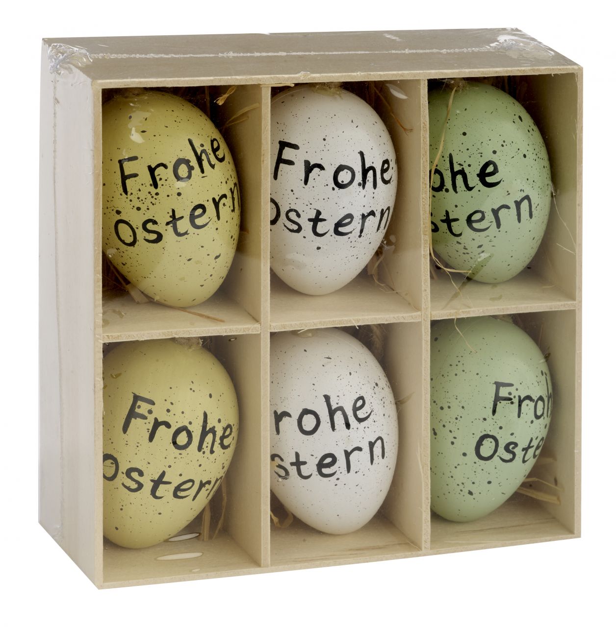 TrendLine Deko Ostereier 5,5 cm grün weiß gelb 6 Stück