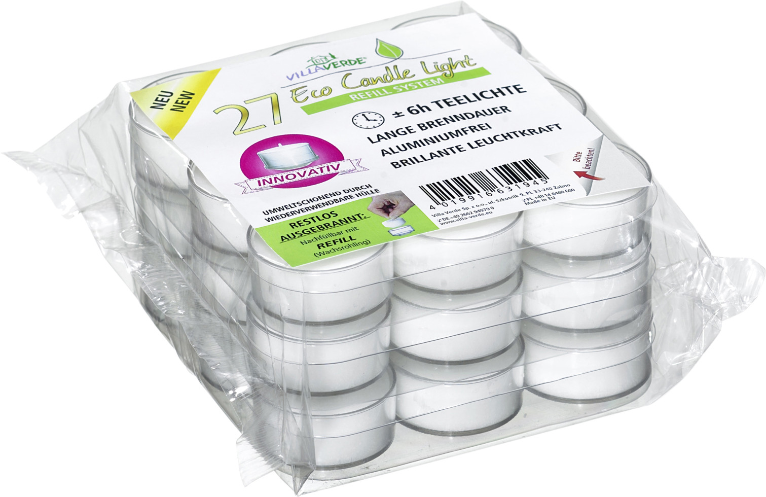 Villa Verde Teelichter ECL m. Hülle 27 er Pack