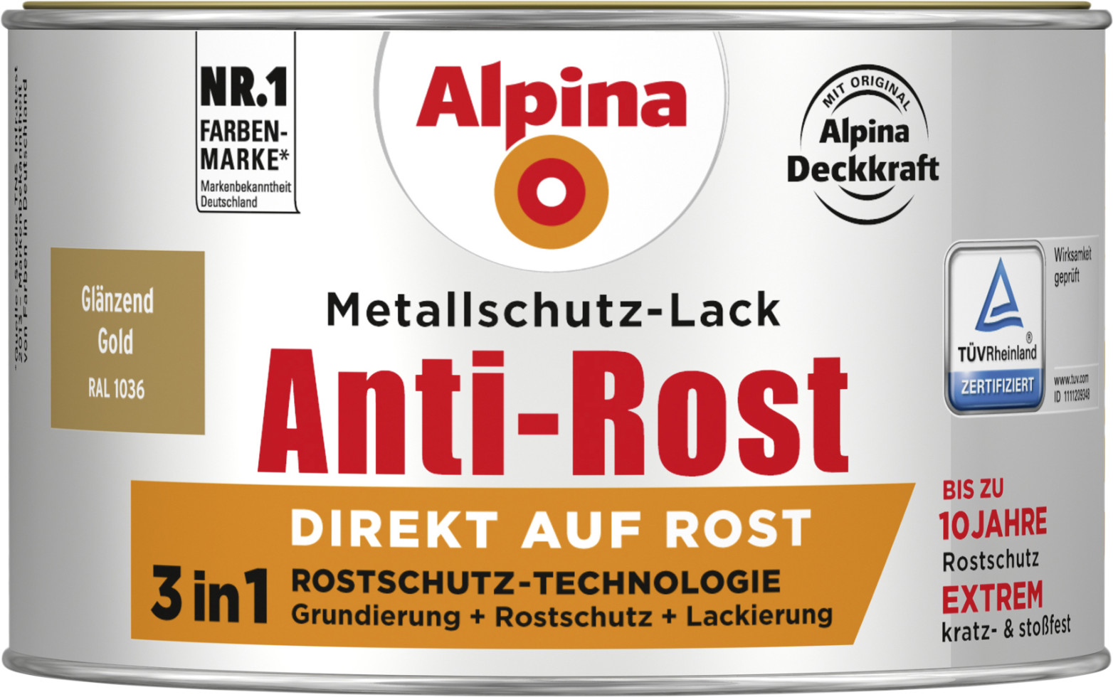 Alpina Metallschutz-Lack Anti-Rost 300 ml gold glänzend